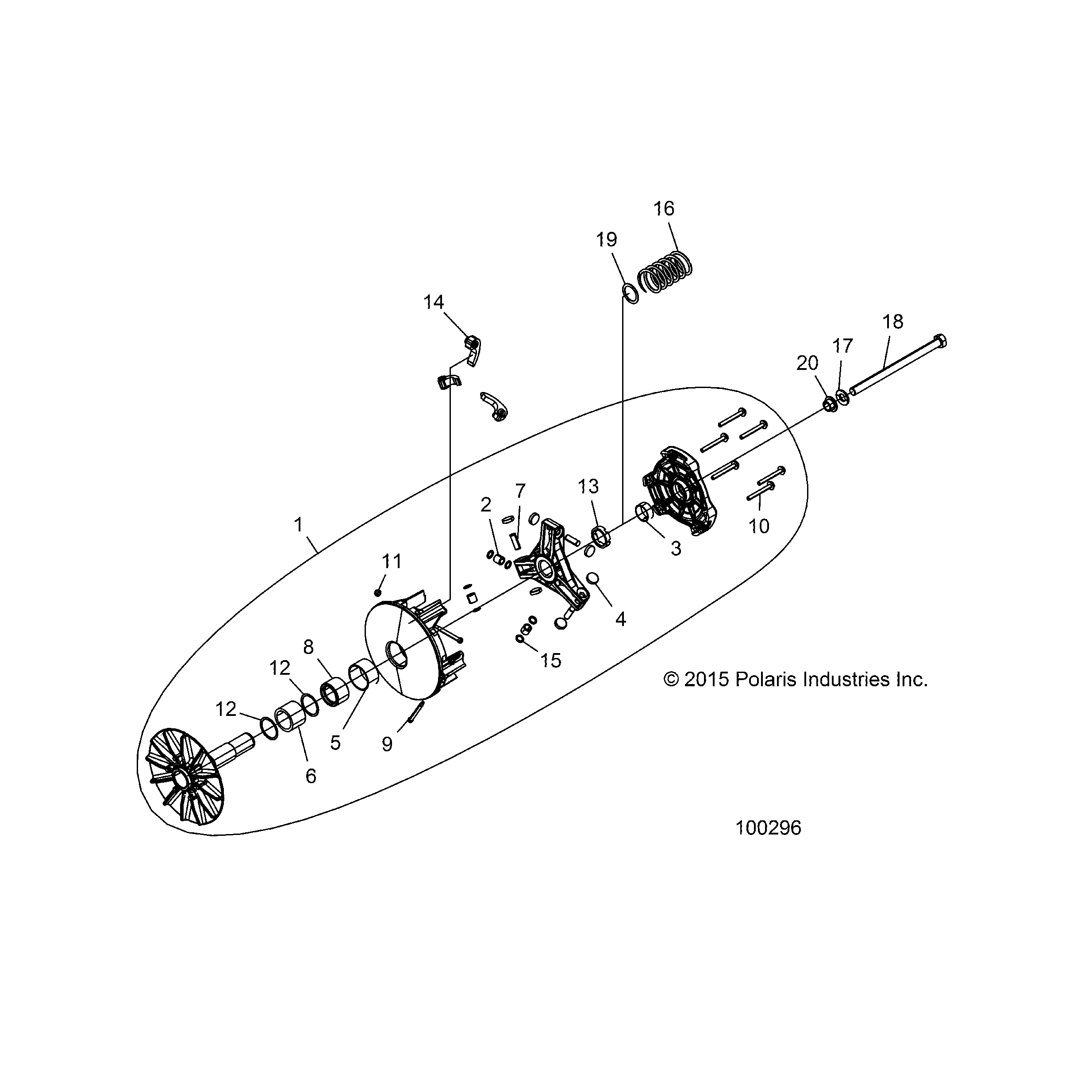 An Image of a Genuine Polaris Parts Schematic Diagram showing the schematic - DRIVE TRAIN: CLUTCH PRIMARY - 2019 POLARIS ACE 900 EPS XC