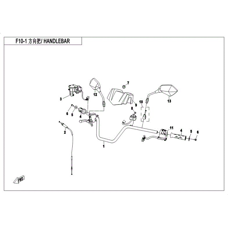 An Image of a genuine CFMOTO Parts Schematic Diagram showing the group - HANDLEBAR - 2018 CFMOTO CFORCE 400