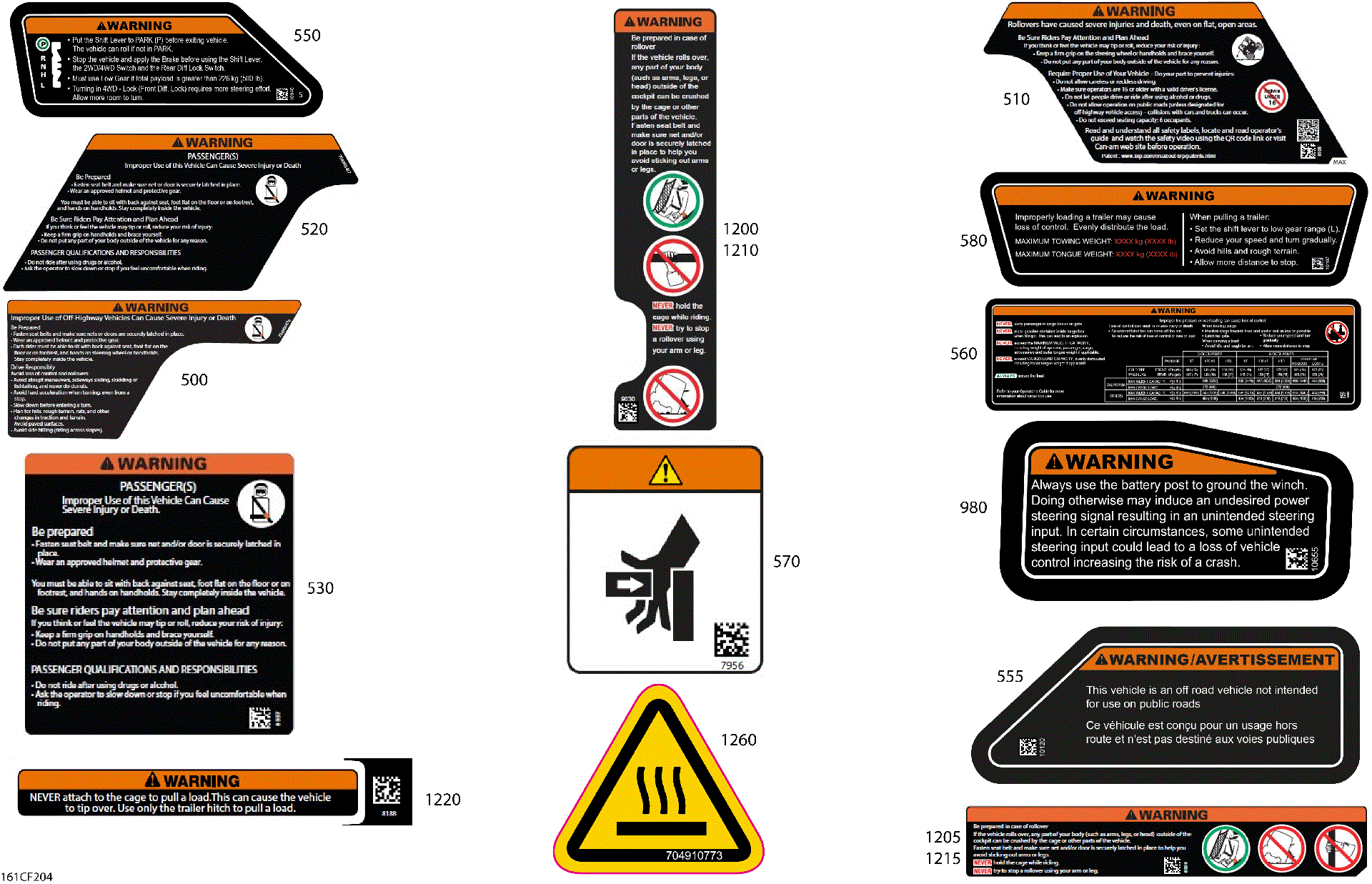 An Image of a Genuine Can-Am Parts Schematic Diagram showing the schematic - BODY - WARNING DECALS