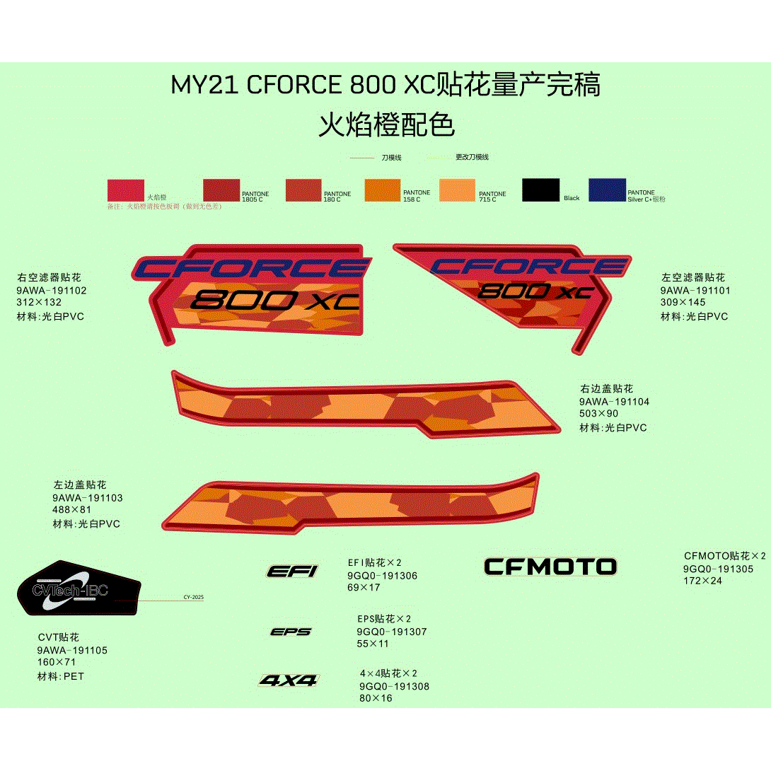 An Image of a genuine CFMOTO Parts Schematic Diagram showing the group - DECAL - 2021 CFMOTO CFORCE 800 XC
