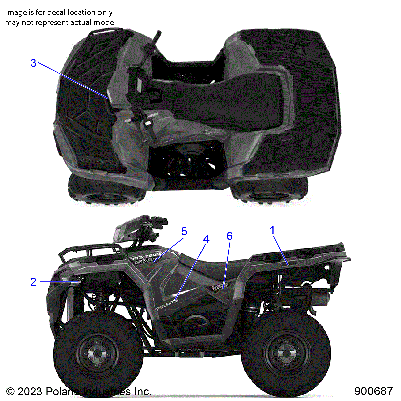 An Image of a Genuine Polaris Parts Schematic Diagram showing the schematic - BODY: DECALS GRAPHIC - 2024 POLARIS SPORTSMAN 570