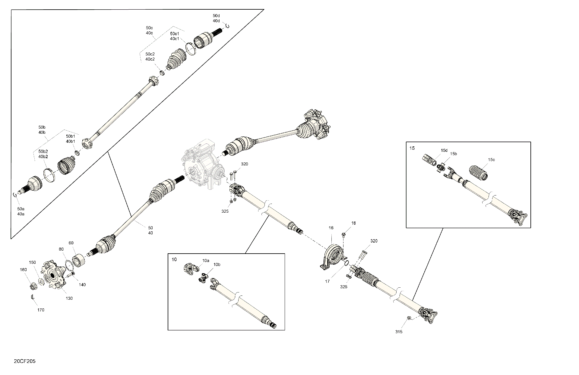 An Image of a Genuine Can-Am Parts Schematic Diagram showing the schematic - DRIVE - FRONT - COMMON PARTS