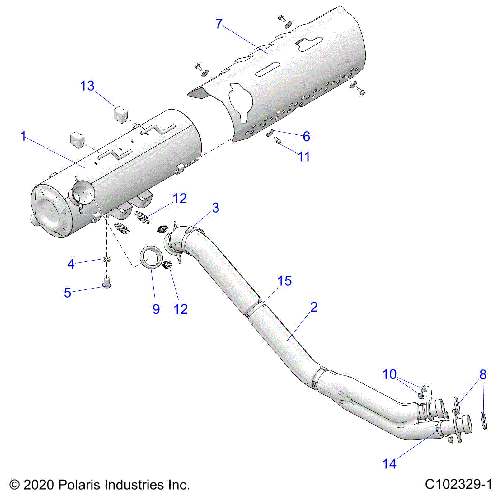 An Image of a Genuine Polaris Parts Schematic Diagram showing the schematic - ENGINE: EXHAUST - 2021 POLARIS SPORTSMAN TOURING XP 1000 48"