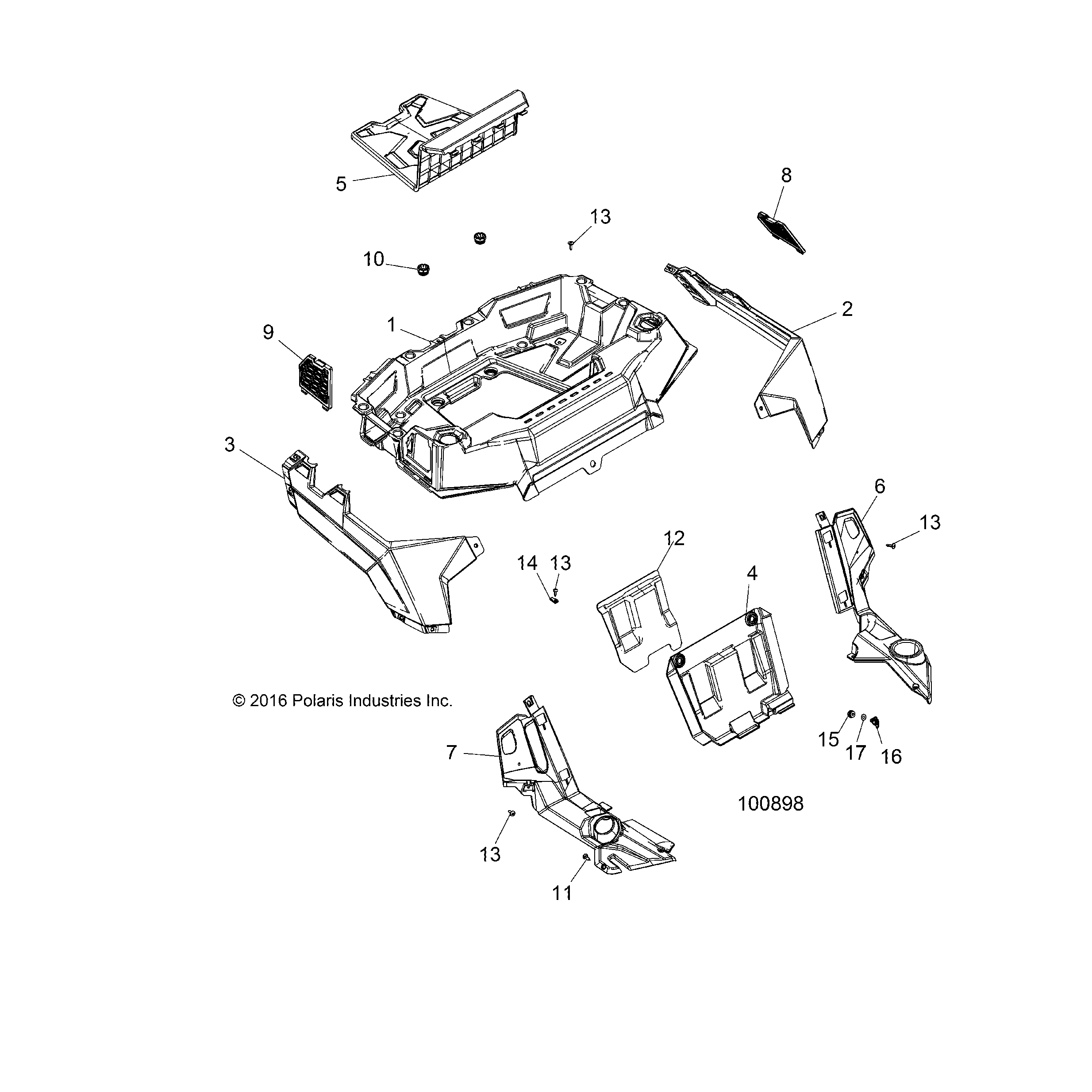 An Image of a Genuine Polaris Parts Schematic Diagram showing the schematic - BODY: REAR RACK AND FENDERS - 2017 POLARIS ACE 900 EPS XC