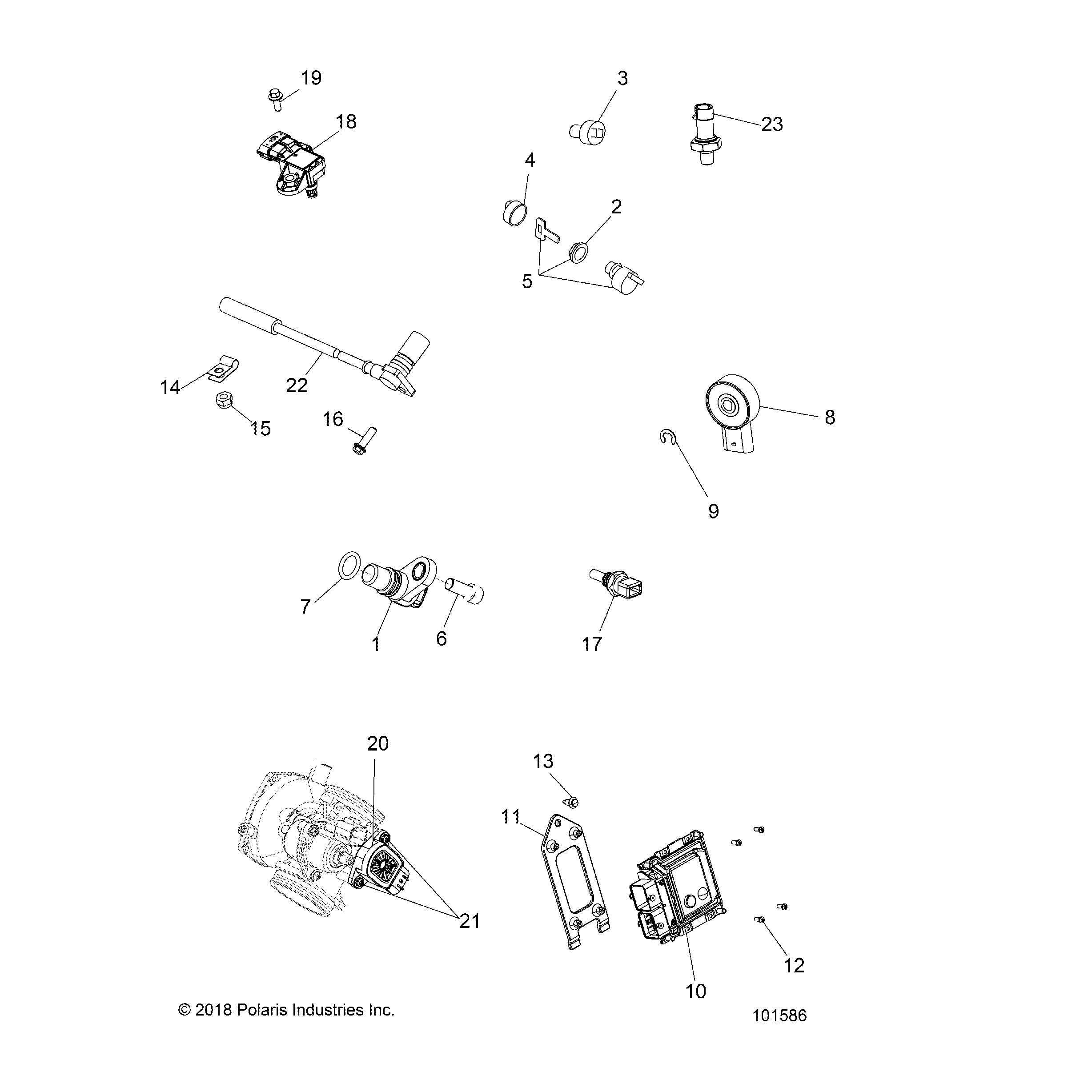 An Image of a Genuine Polaris Parts Schematic Diagram showing the schematic - ELECTRICAL: SWITCHES SENSORS and ECM - 2020 POLARIS SPORTSMAN 570 EPS