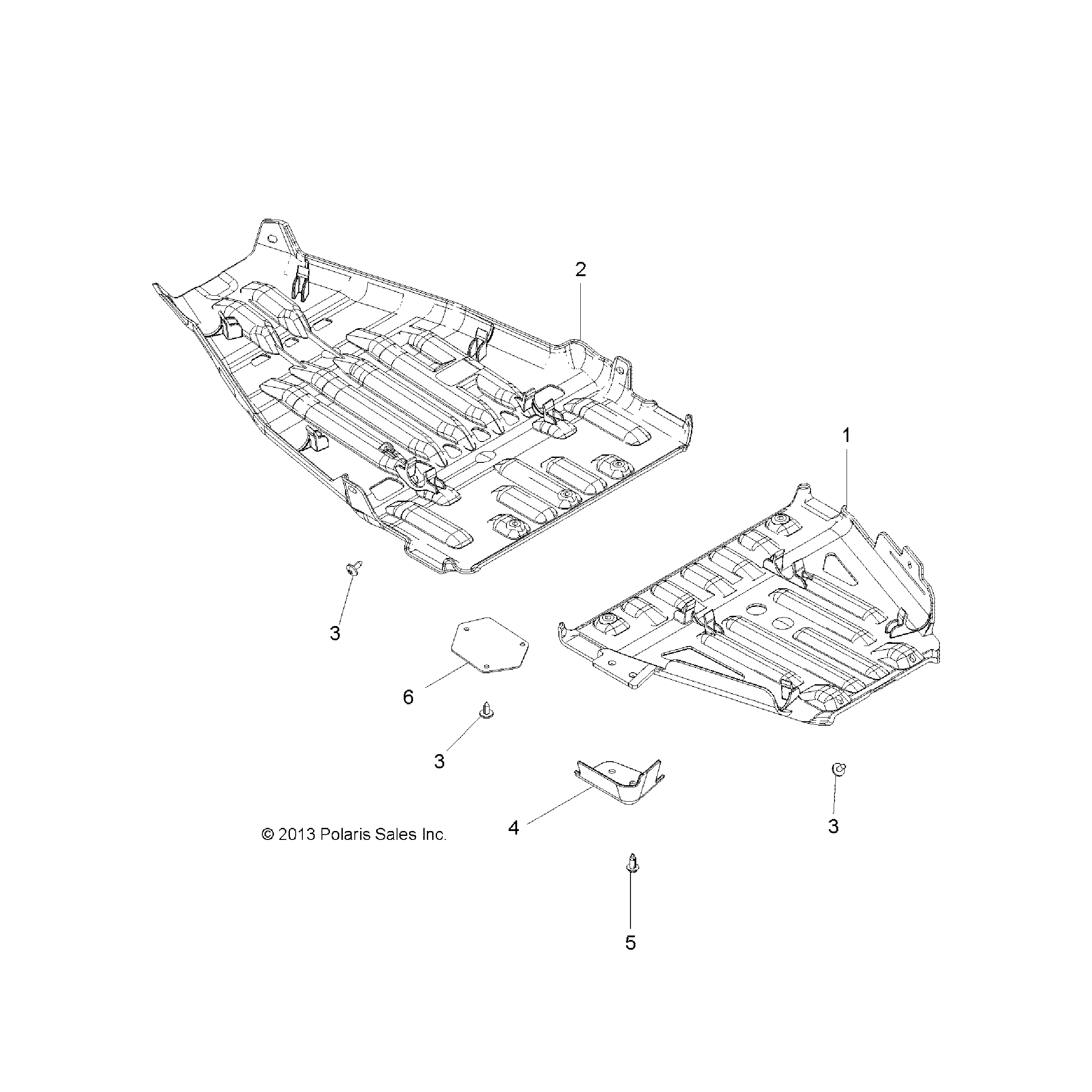 An Image of a Genuine Polaris Parts Schematic Diagram showing the schematic - BODY: SKID PLATES - 2018 POLARIS SCRAMBLER 850