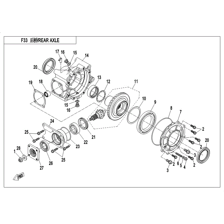 An Image of a Genuine CFMOTO Parts Schematic Diagram showing the schematic - REAR DIFFERENTIAL (Early 2018) - 2018 CFMOTO ZFORCE 800 Trail