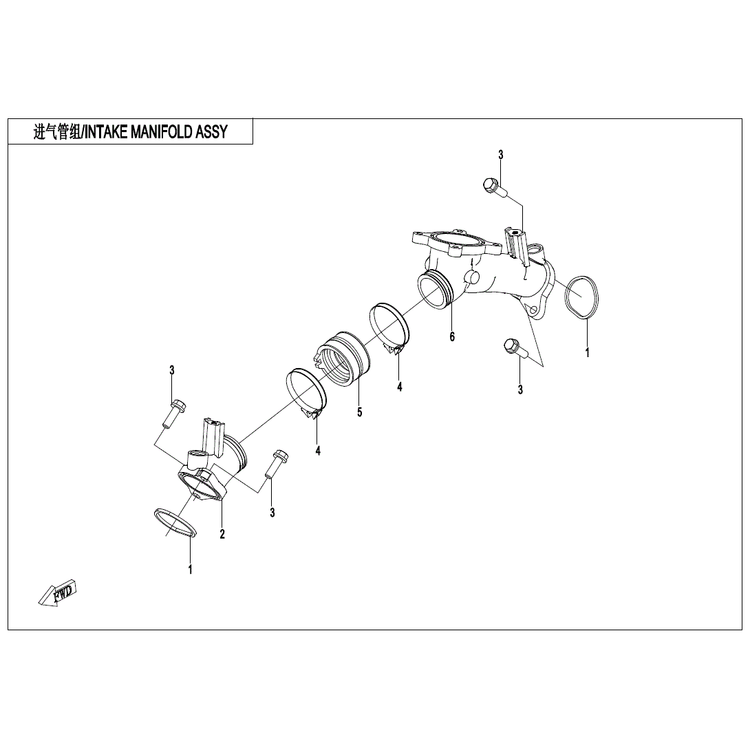 An Image of a Genuine CFMOTO Parts Schematic Diagram showing the schematic - INTAKE MANIFOLD ASSY. (WHITOUT FUEL VAPORIZATION SYSTEM) - 2023 CFMOTO ZFORCE 800 Trail