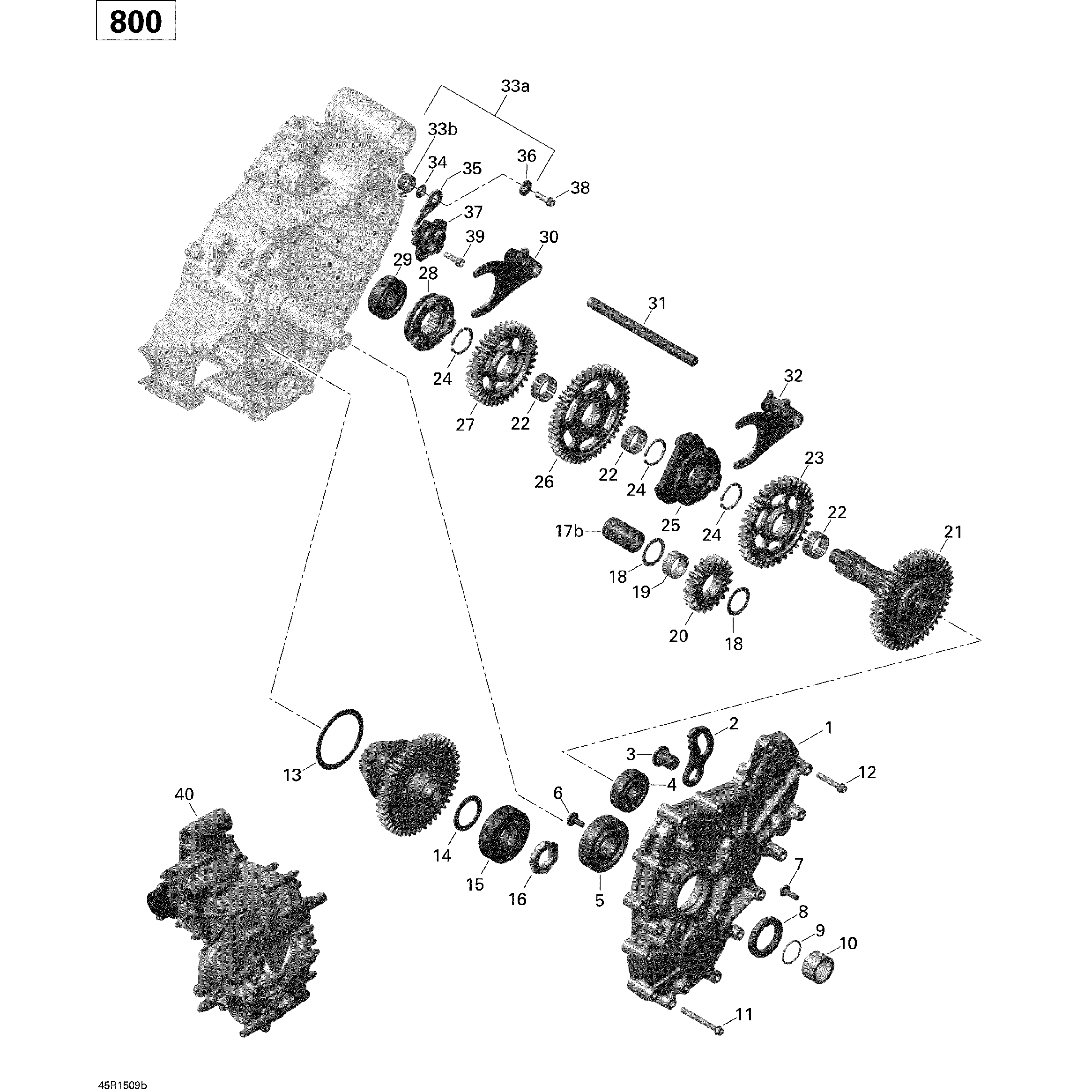 An Image of a Genuine Can-Am Parts Schematic Diagram showing the schematic - GEAR BOX 2_45R1509B