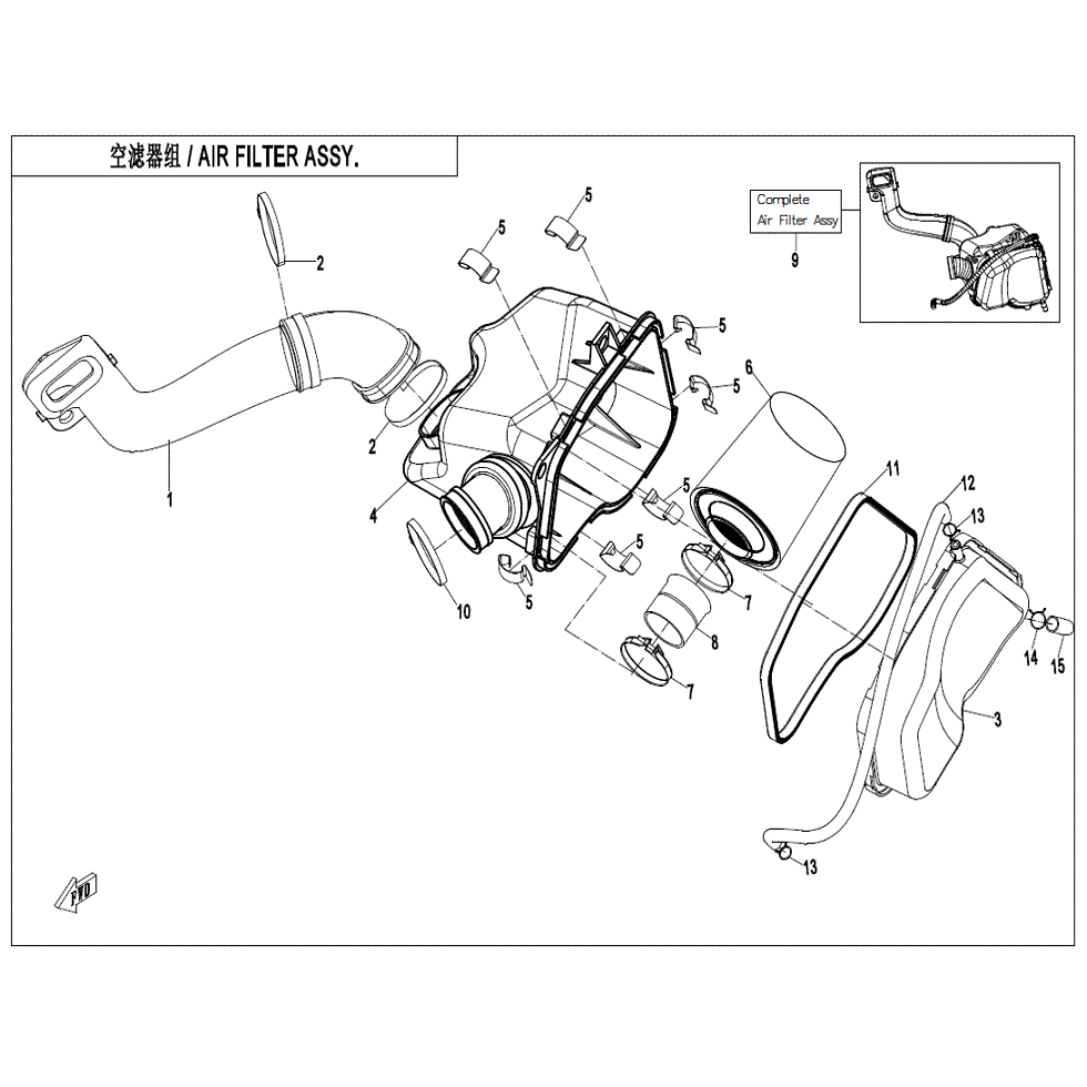 An Image of a Genuine CFMOTO Parts Schematic Diagram showing the schematic - AIR FILTER ASSY. - 2022 CFMOTO ZFORCE 800 EX