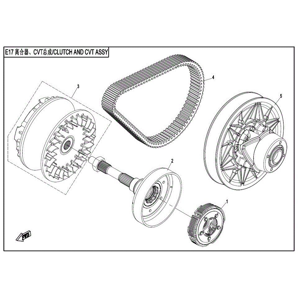 An Image of a Genuine CFMOTO Parts Schematic Diagram showing the schematic - CLUTCH AND CVT ASSY - 2017 CFMOTO ZFORCE 800 Trail