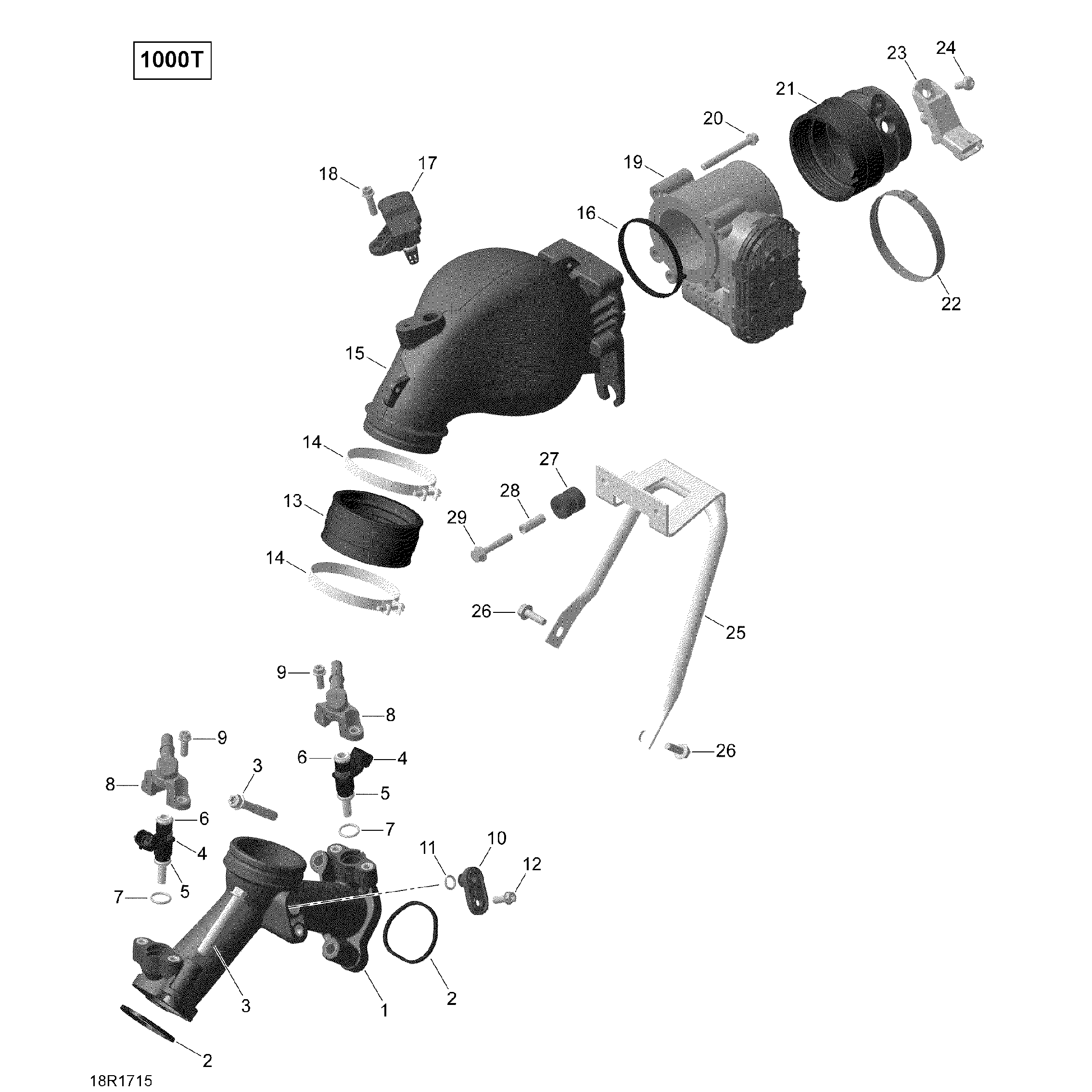An Image of a Genuine Can-Am Parts Schematic Diagram showing the schematic - AIR INTAKE MANIFOLD AND THROTTLE BODY - TURBO