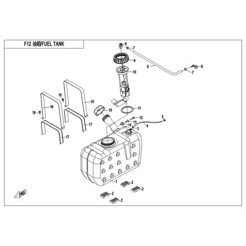 An Image of a Genuine CFMOTO Parts Schematic Diagram showing the schematic - FUEL TANK - 2018 CFMOTO UFORCE 500