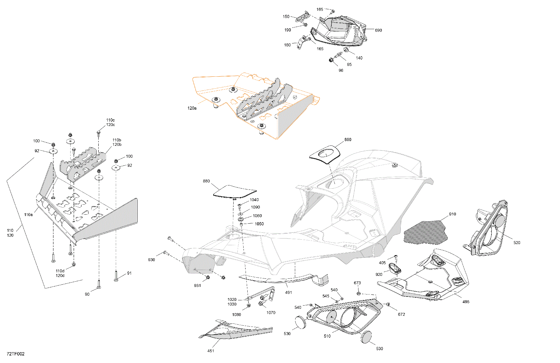 An Image of a Genuine Can-Am Parts Schematic Diagram showing the schematic - BODY - REAR SECTION