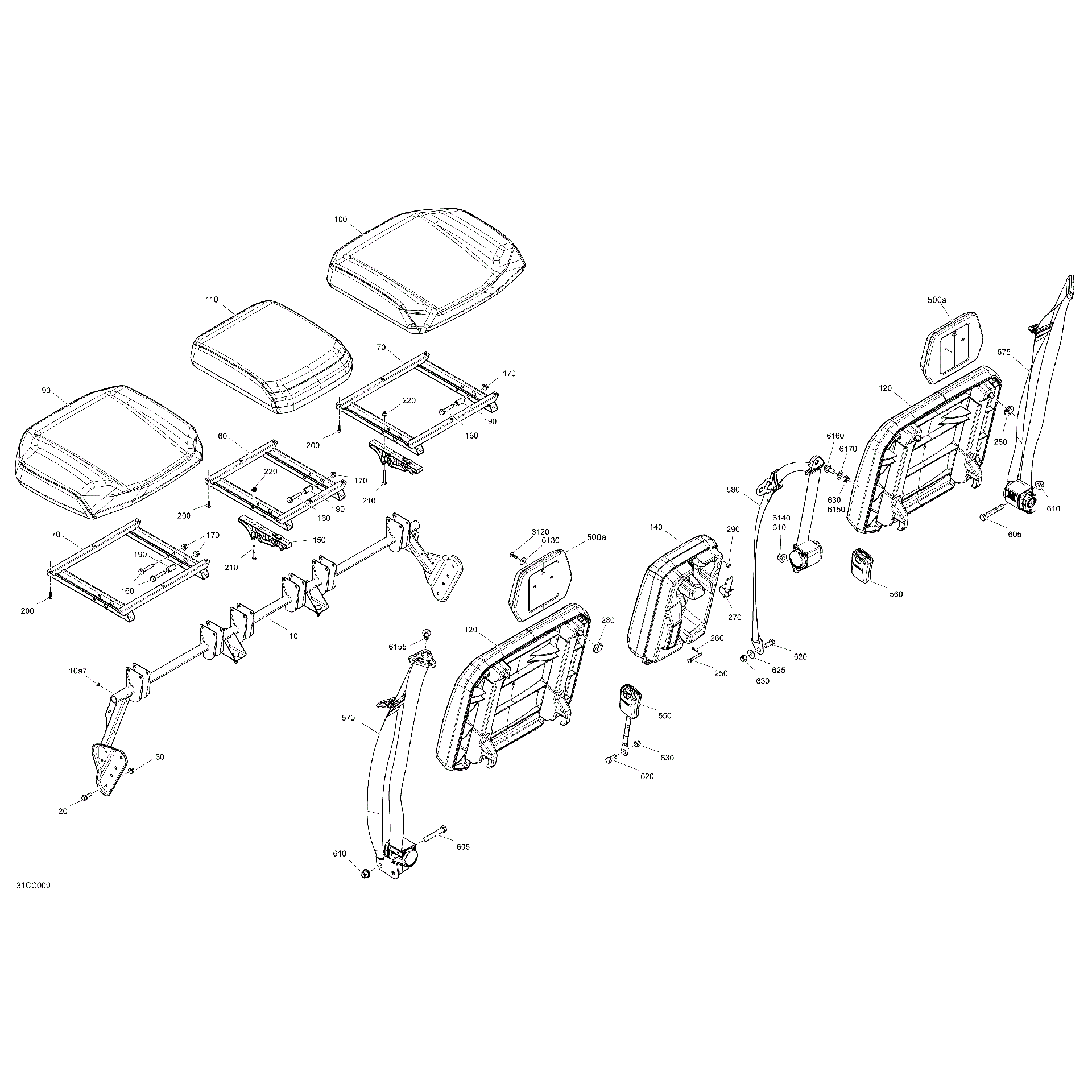 An Image of a Genuine Can-Am Parts Schematic Diagram showing the schematic - BODY - SEAT - REAR SECTION