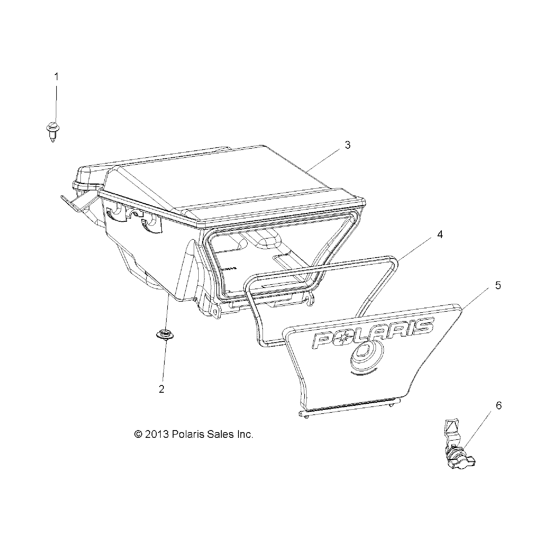 An Image of a Genuine Polaris Parts Schematic Diagram showing the schematic - BODY: STORAGE BOX REAR - 2015 POLARIS SPORTSMAN 570 EFI EPS