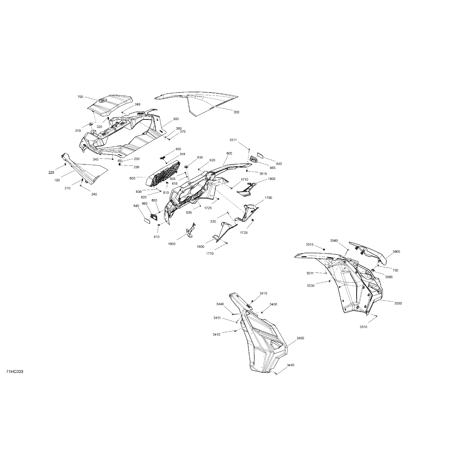 An Image of a Genuine Can-Am Parts Schematic Diagram showing the schematic - BODY - FRONT SECTION