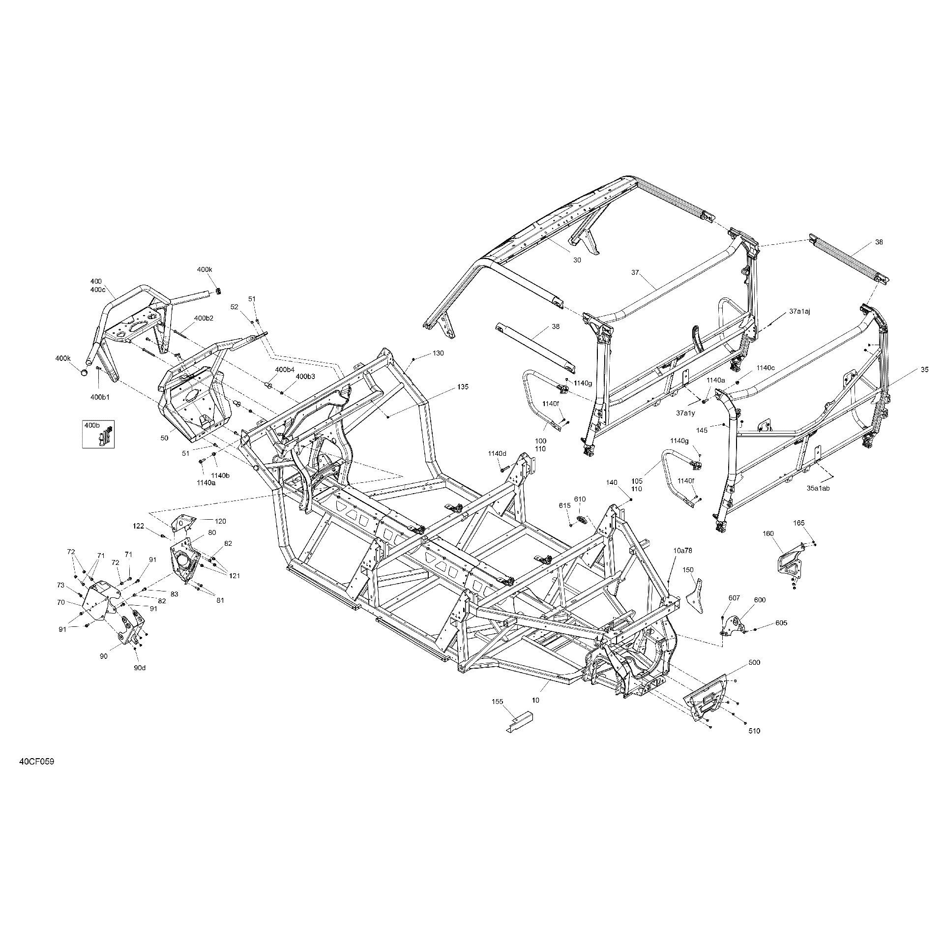 An Image of a Genuine Can-Am Parts Schematic Diagram showing the schematic - FRAME - SYSTEM