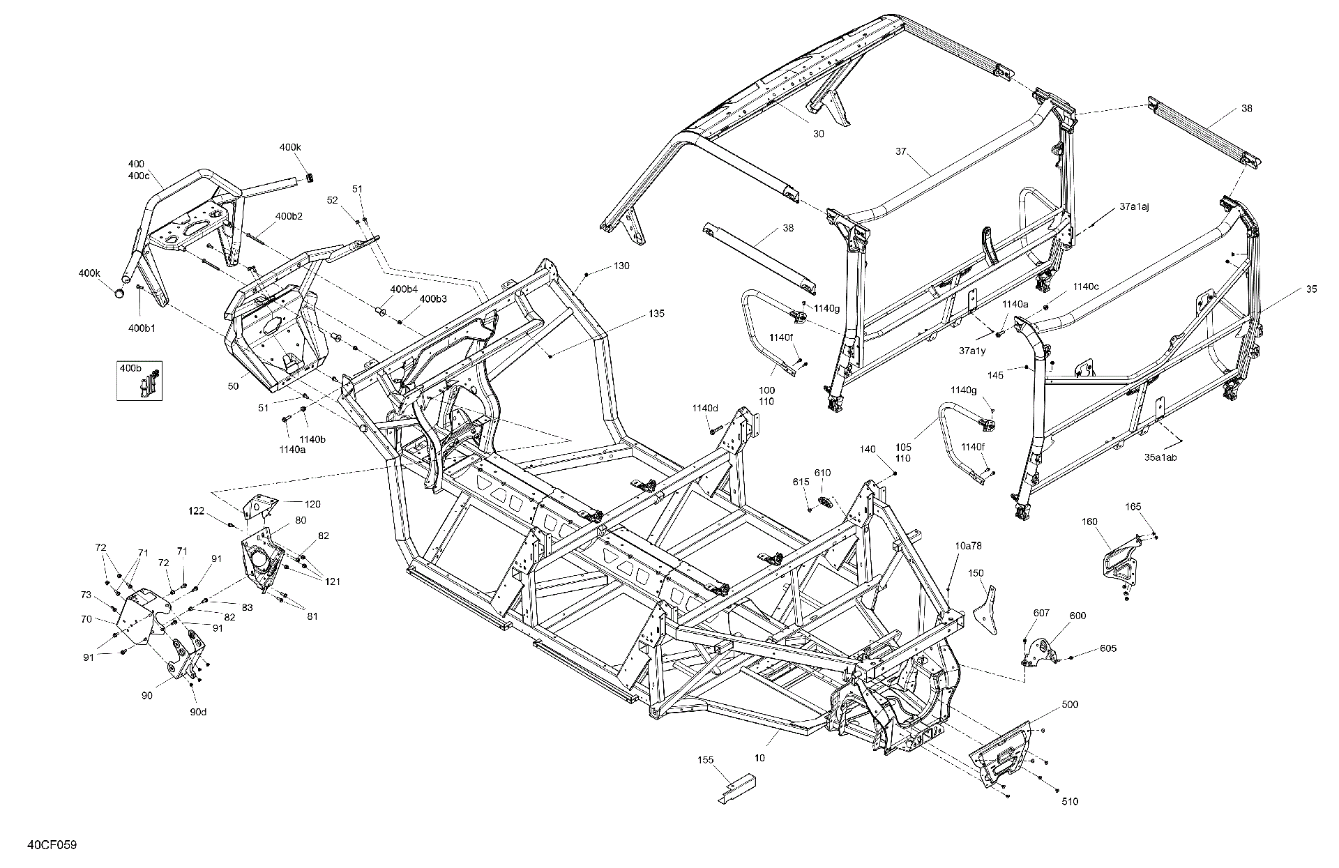 An Image of a Genuine Can-Am Parts Schematic Diagram showing the schematic - FRAME - SYSTEM