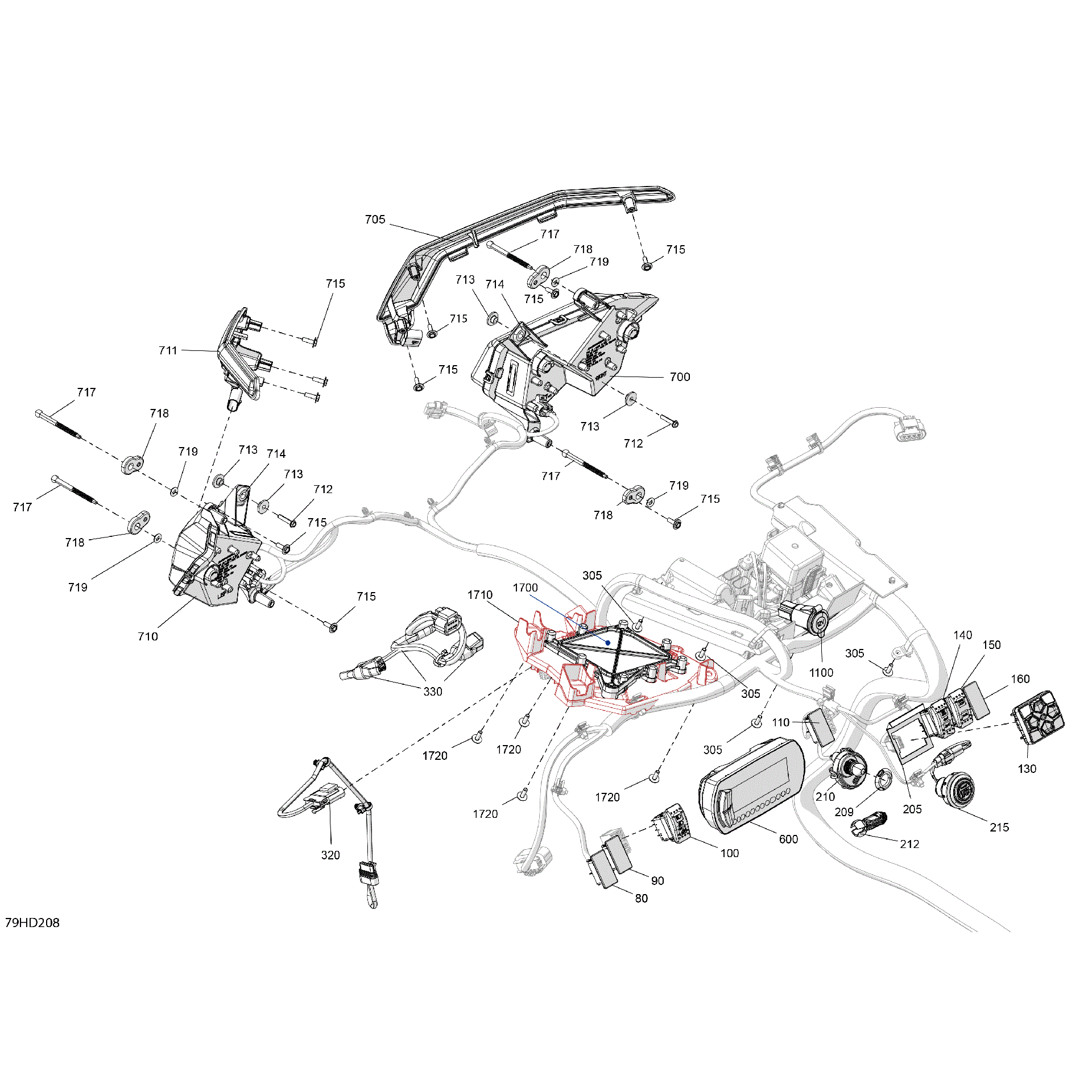 An Image of a Genuine Can-Am Parts Schematic Diagram showing the schematic - ELECTRIC - FRONT SECTION