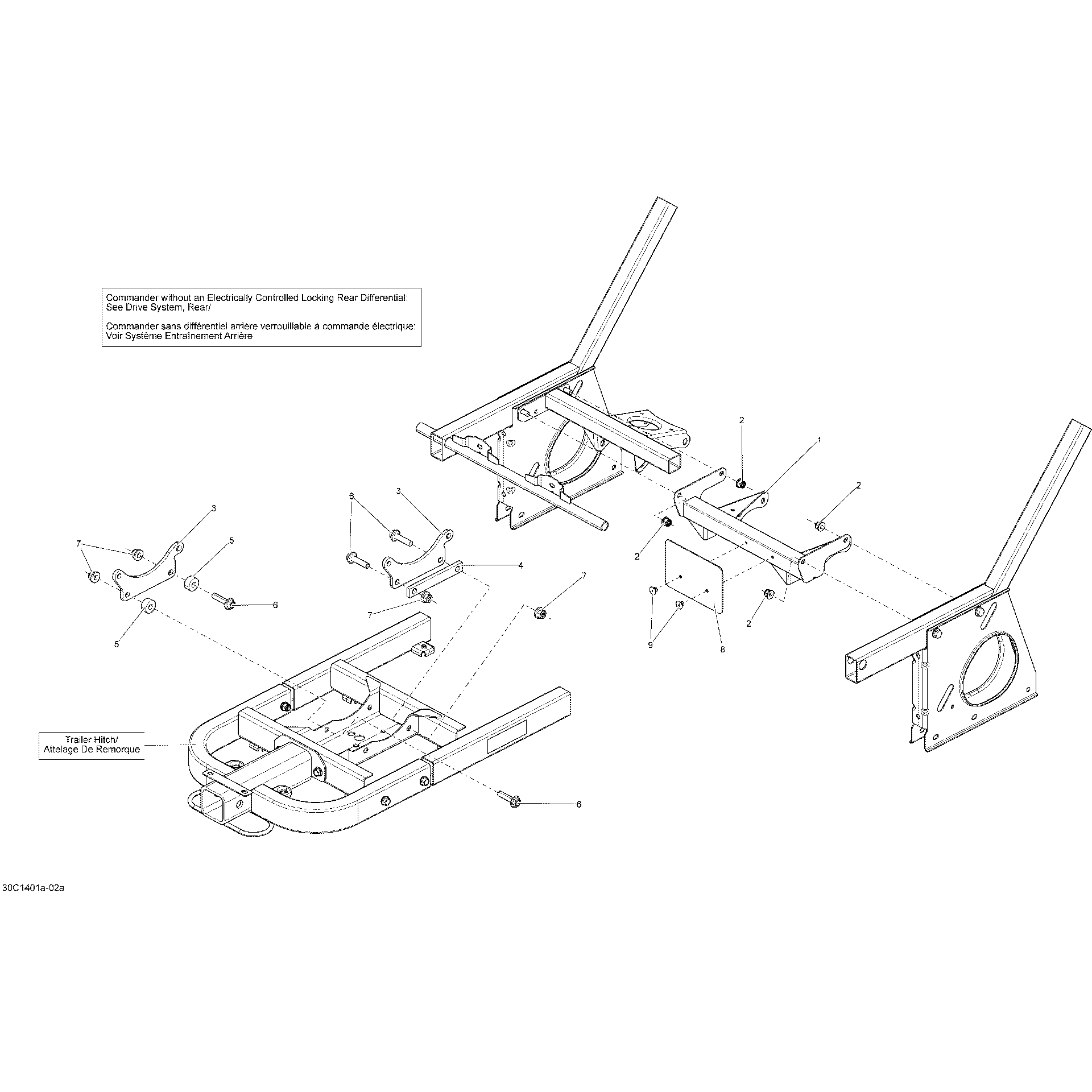 An Image of a Genuine Can-Am Parts Schematic Diagram showing the schematic - FRAME - WITH LOCKING REAR DIFFERENTIAL_30C1402A