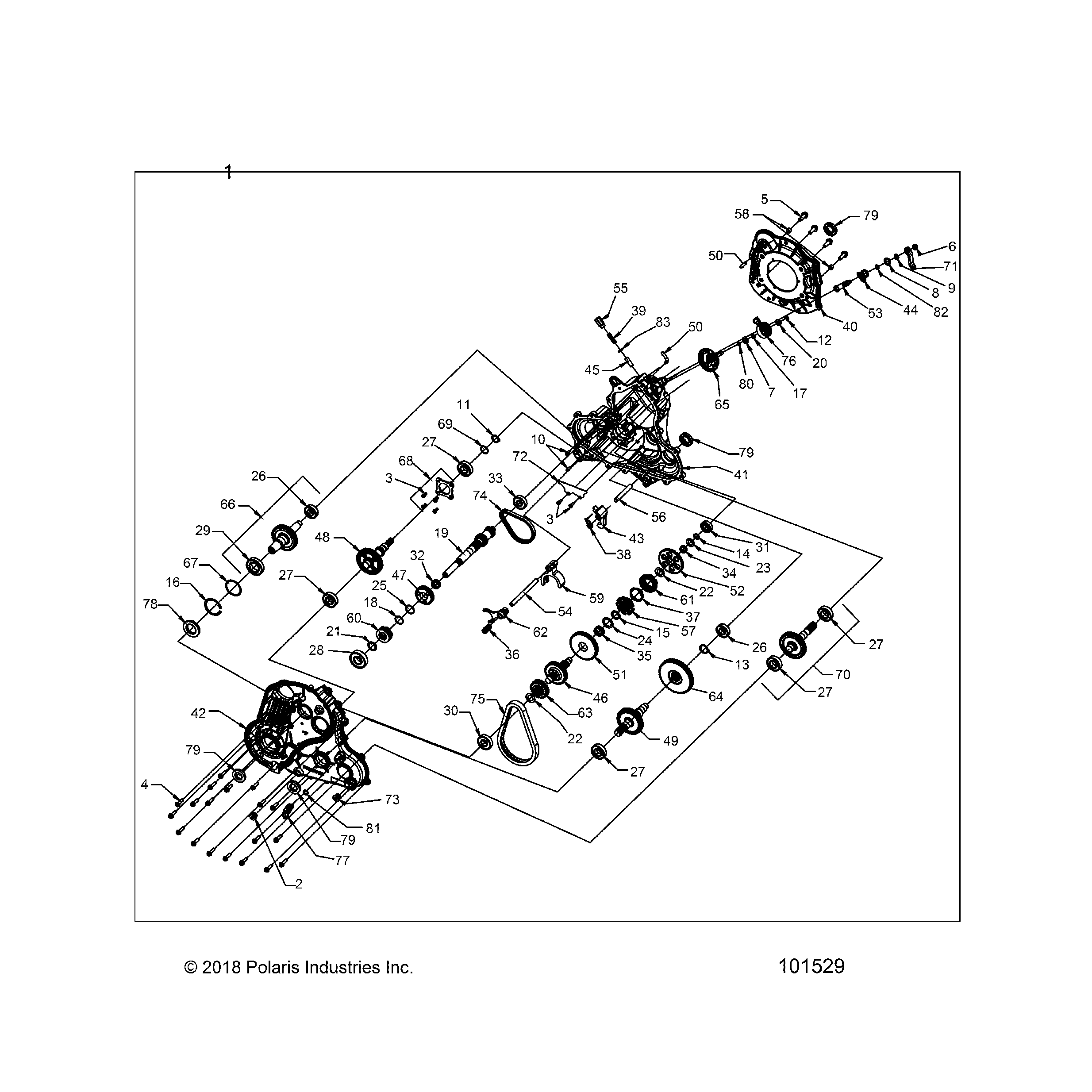 An Image of a Genuine Polaris Parts Schematic Diagram showing the schematic - DRIVE TRAIN: MAIN GEARCASE - 2019 POLARIS SPORTSMAN 850 SP 48