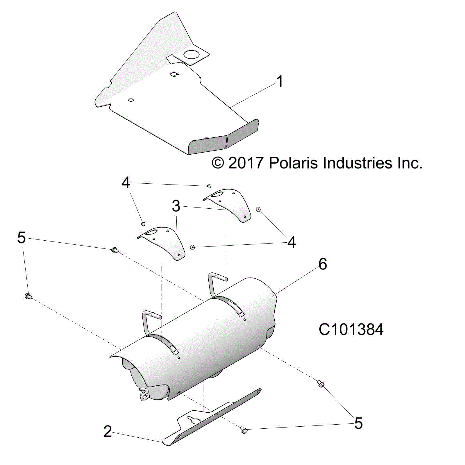 An Image of a Genuine Polaris Parts Schematic Diagram showing the schematic - ENGINE: EXHAUST SYSTEM SHIELDS - 2019 POLARIS ACE 500 SOHC