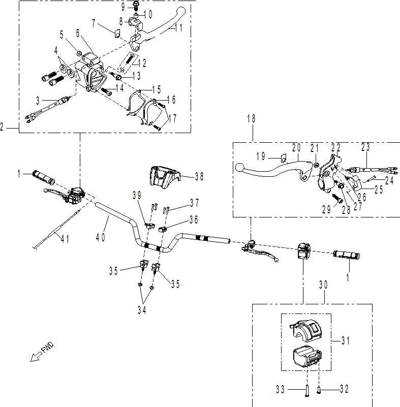 An Image of a Genuine Can-Am Parts Schematic Diagram showing the schematic - MECHANIC - HANDLEBAR 110