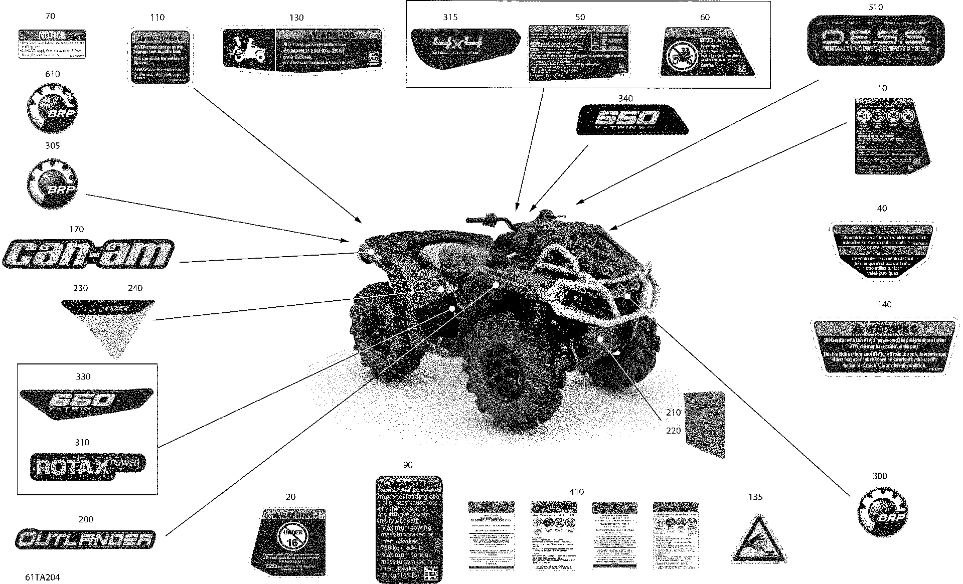 An Image of a Genuine Can-Am Parts Schematic Diagram showing the schematic - BODY - DECALS