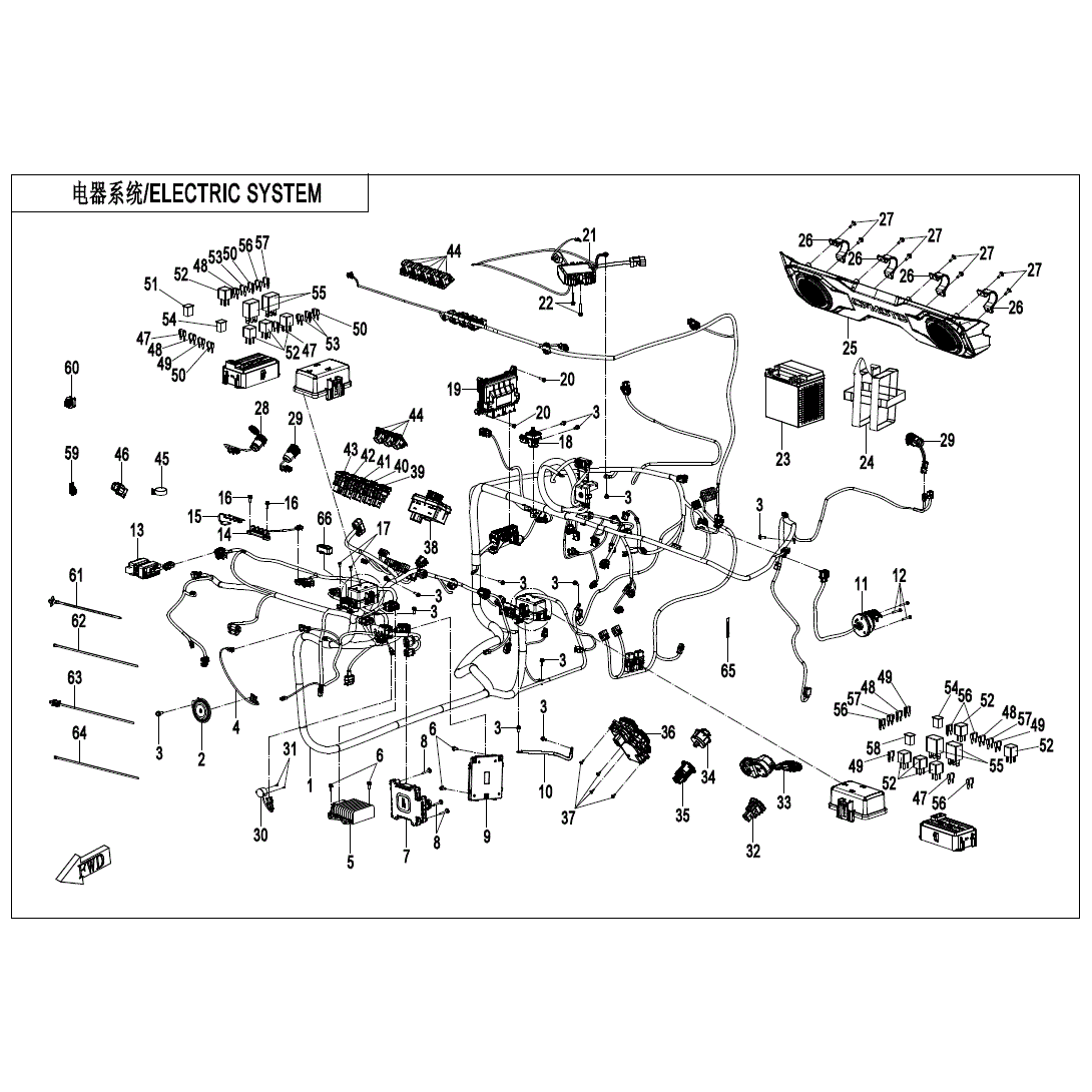 An Image of a Genuine CFMOTO Parts Schematic Diagram showing the schematic - ELECTRIC SYSTEM - 2025 CFMOTO UFORCE U10 PRO