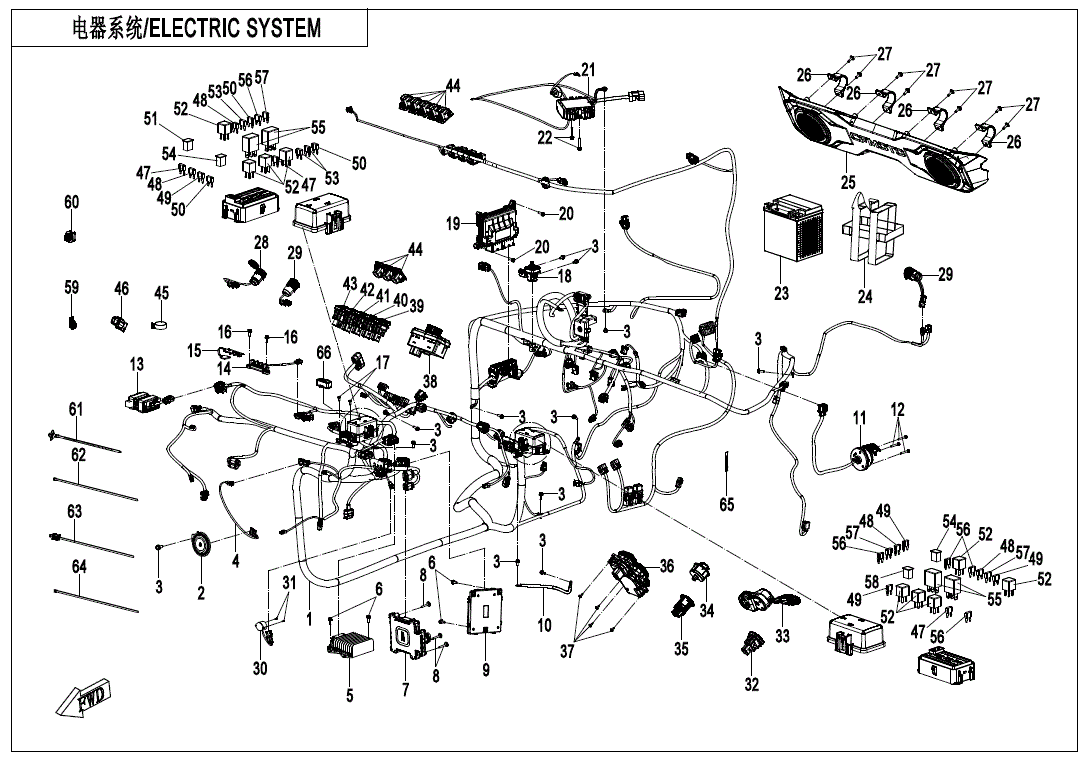Diagram of an ATV off-road electric system with numbered parts, connectors, wires, switches, and relays. English and Chinese labels illustrate the use of the Winch Switch by CF Moto from Witchdoctors.com for precise connections.