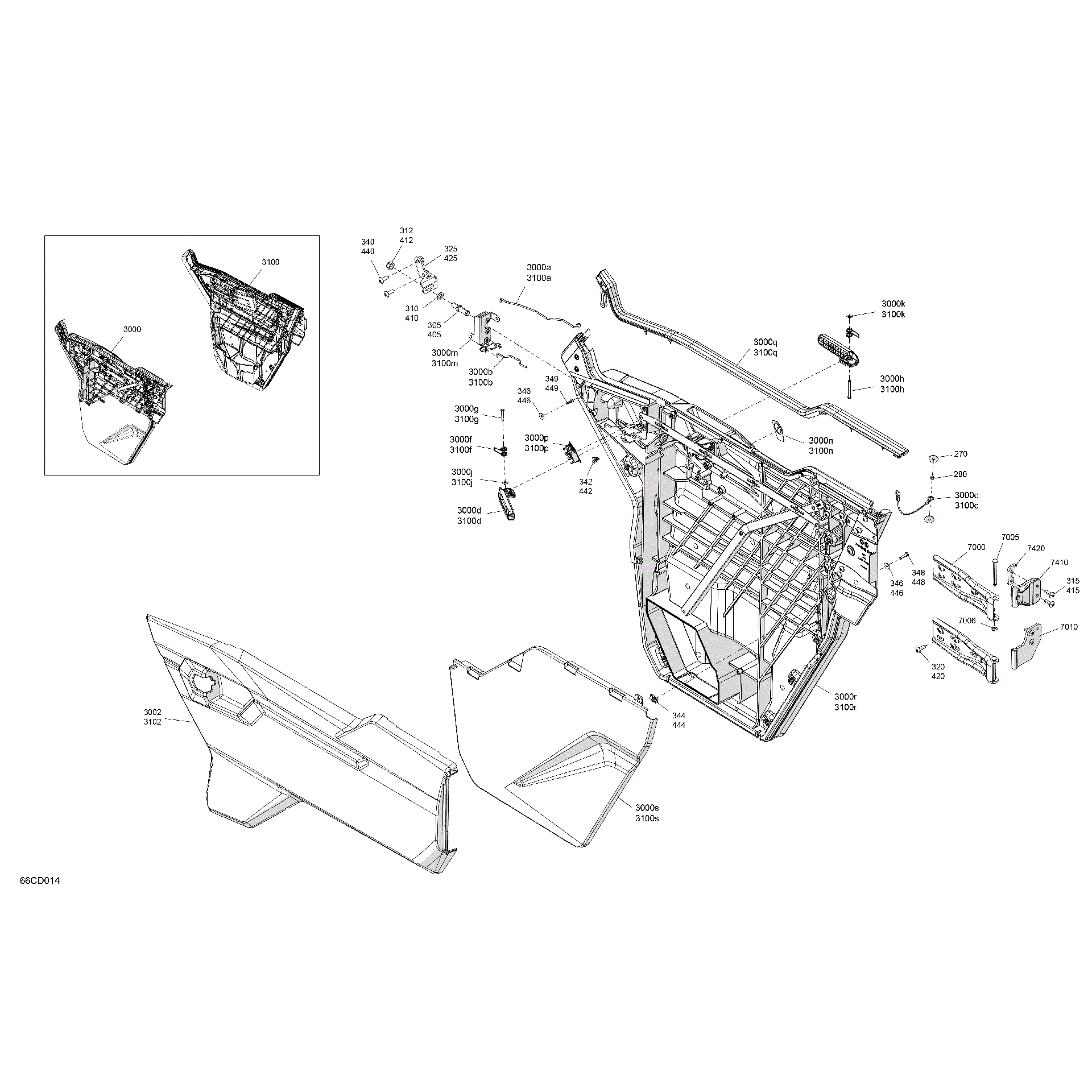 An Image of a Genuine Can-Am Parts Schematic Diagram showing the schematic - ENCLOSURE CAB - FRONT DOORS