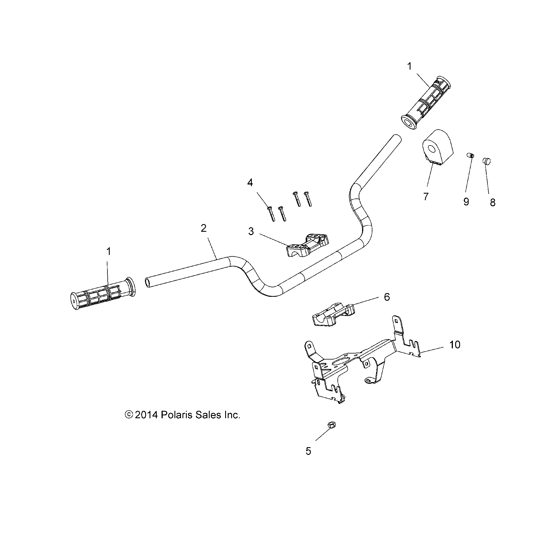 An Image of a Genuine Polaris Parts Schematic Diagram showing the schematic - STEERING: HANDLEBAR and CONTROLS - 2015 POLARIS SPORTSMAN 850 SP