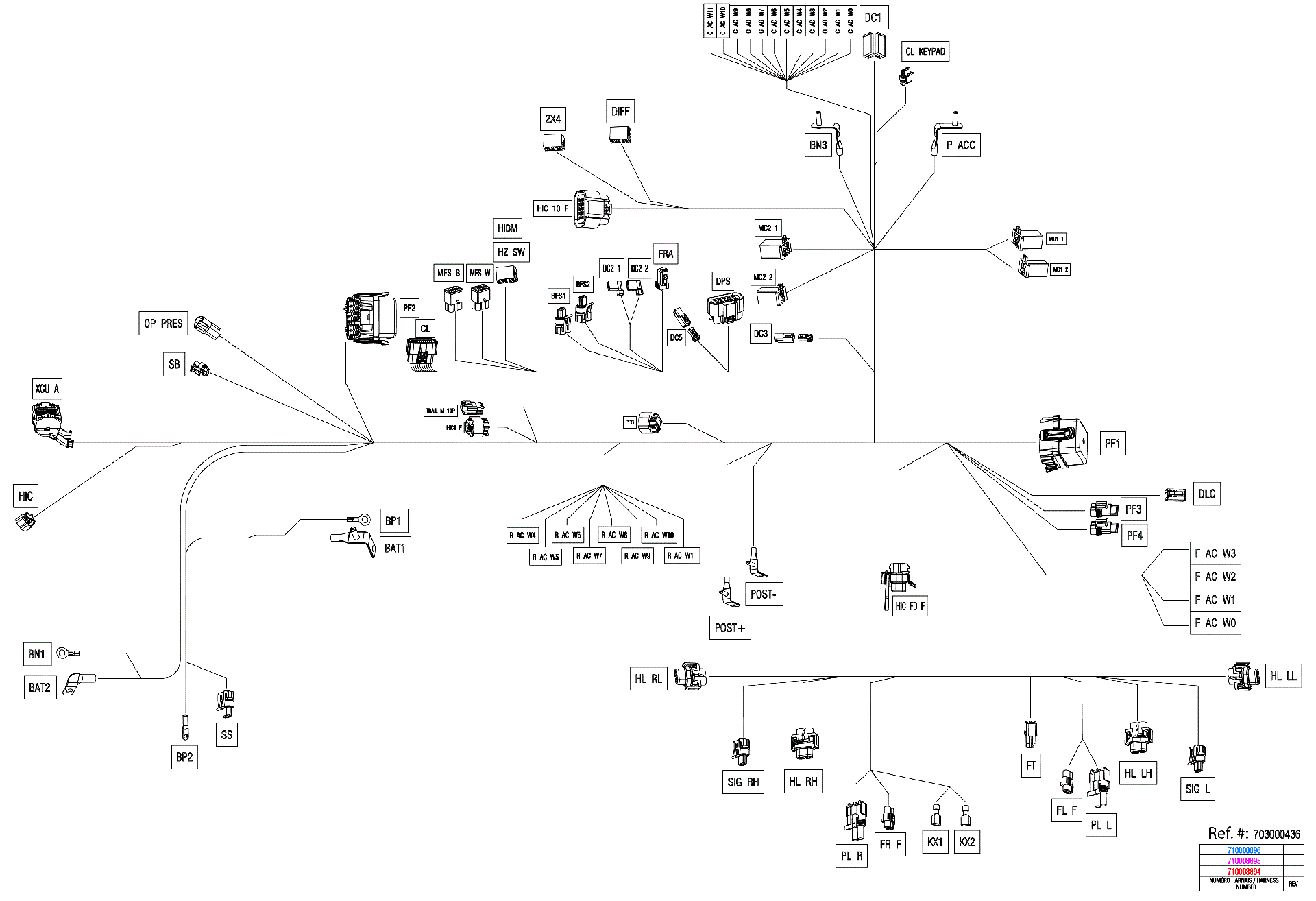 An Image of a Genuine Can-Am Parts Schematic Diagram showing the schematic - ELECTRIC - MAIN HARNESS - 710008894