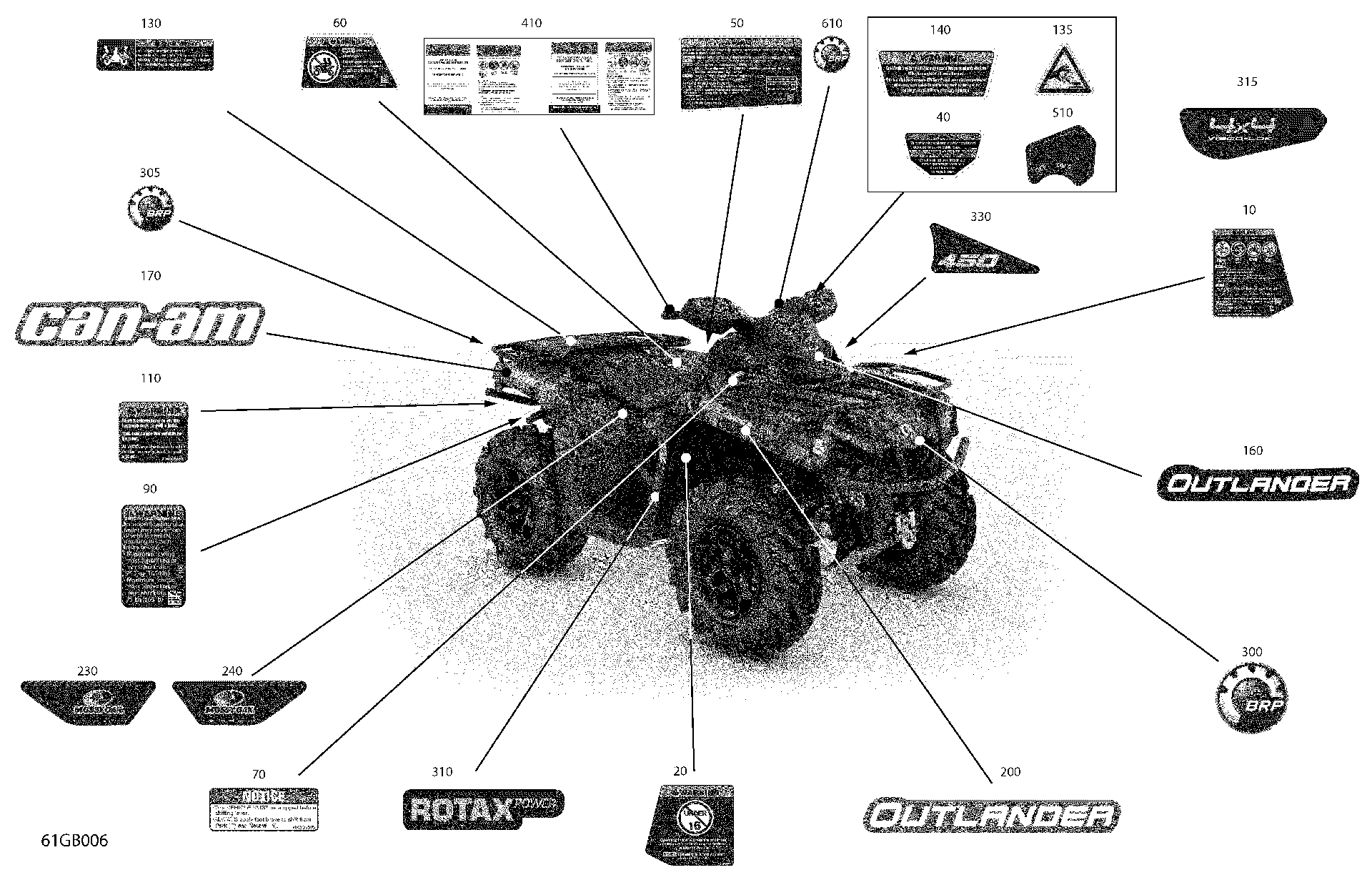 An Image of a Genuine Can-Am Parts Schematic Diagram showing the schematic - BODY - DECALS