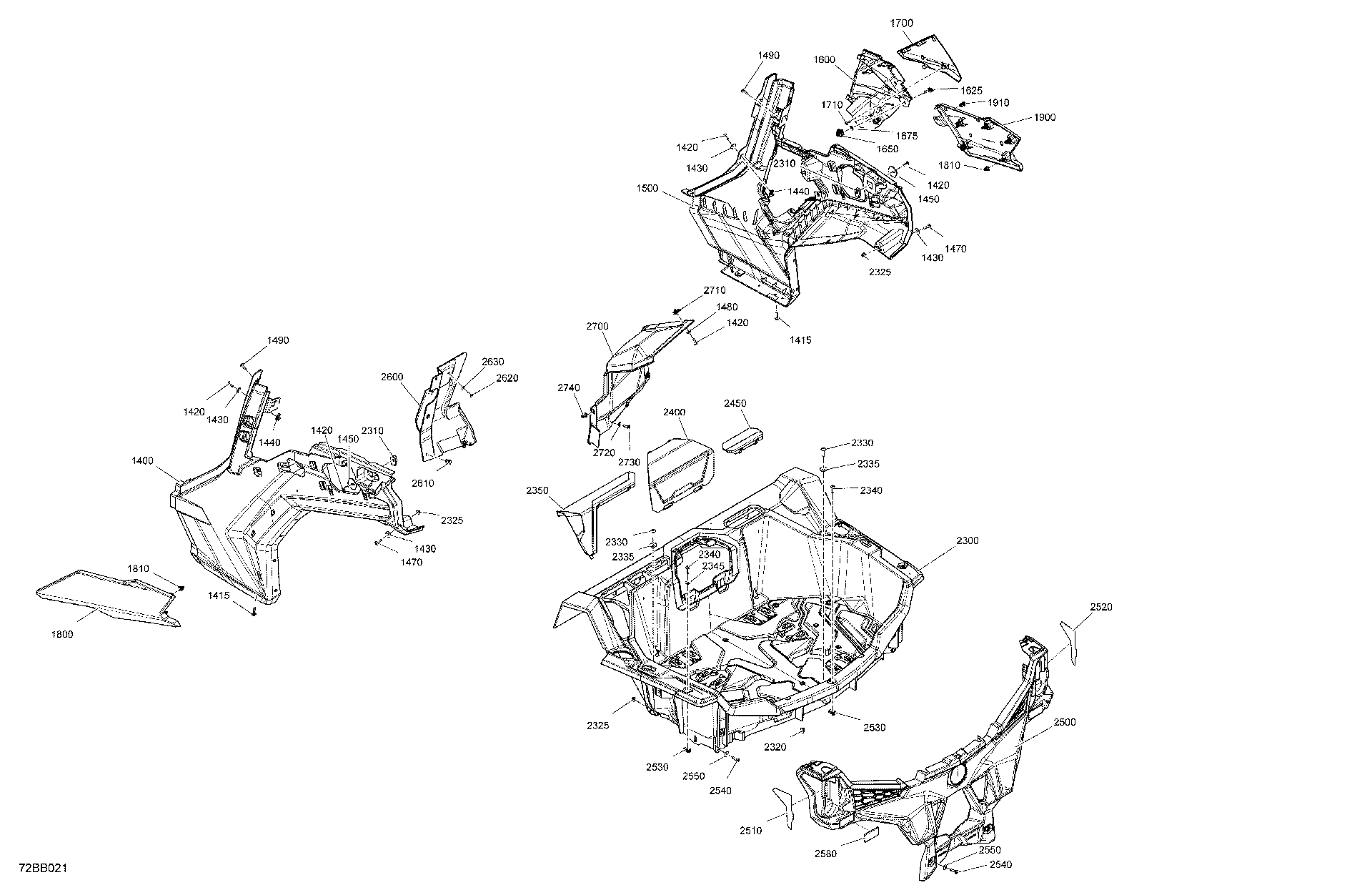 An Image of a Genuine Can-Am Parts Schematic Diagram showing the schematic - BODY - REAR SECTION