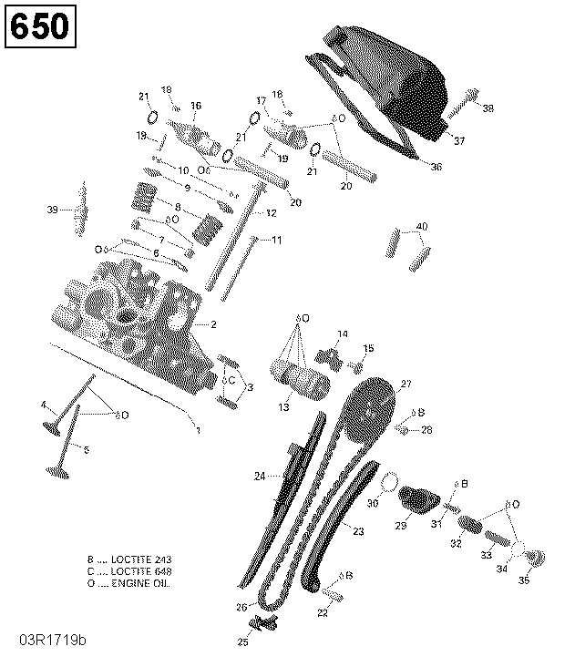 An Image of a Genuine Can-Am Parts Schematic Diagram showing the schematic - CYLINDER HEAD REAR - 650 EFI