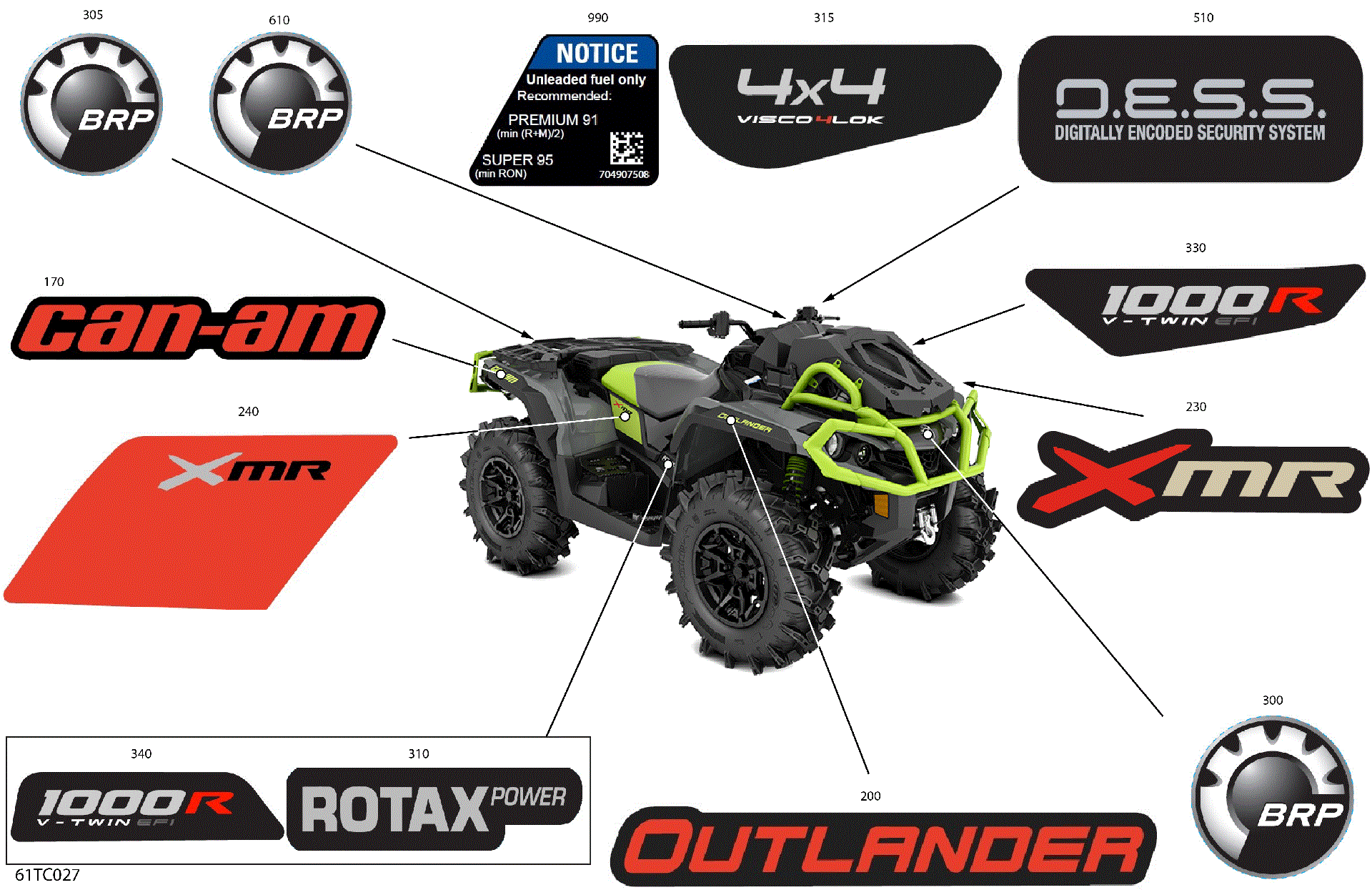 An Image of a Genuine Can-Am Parts Schematic Diagram showing the schematic - BODY - DECALS