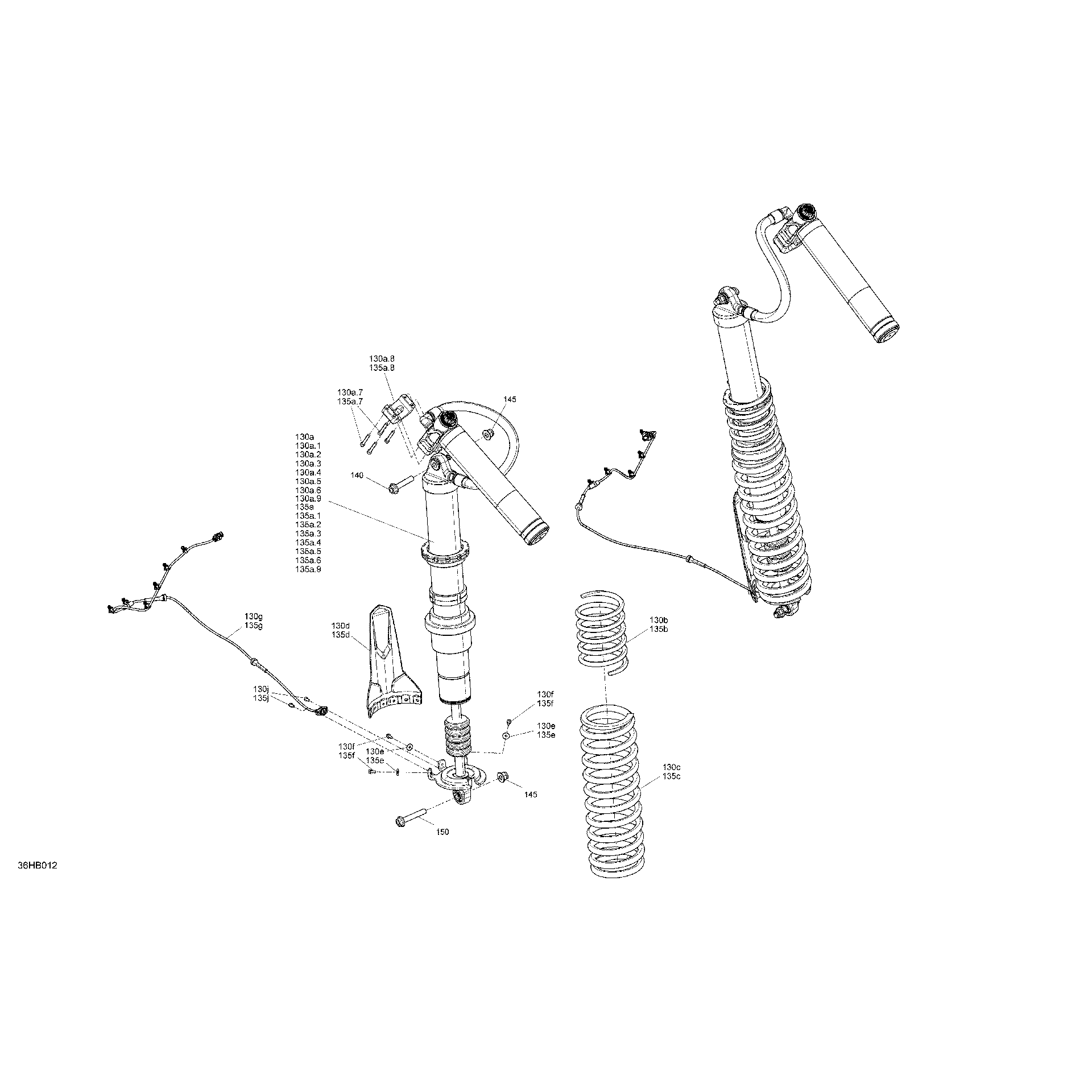 An Image of a Genuine Can-Am Parts Schematic Diagram showing the schematic - SUSPENSION - REAR SHOCKS - WITH SMART-SHOX