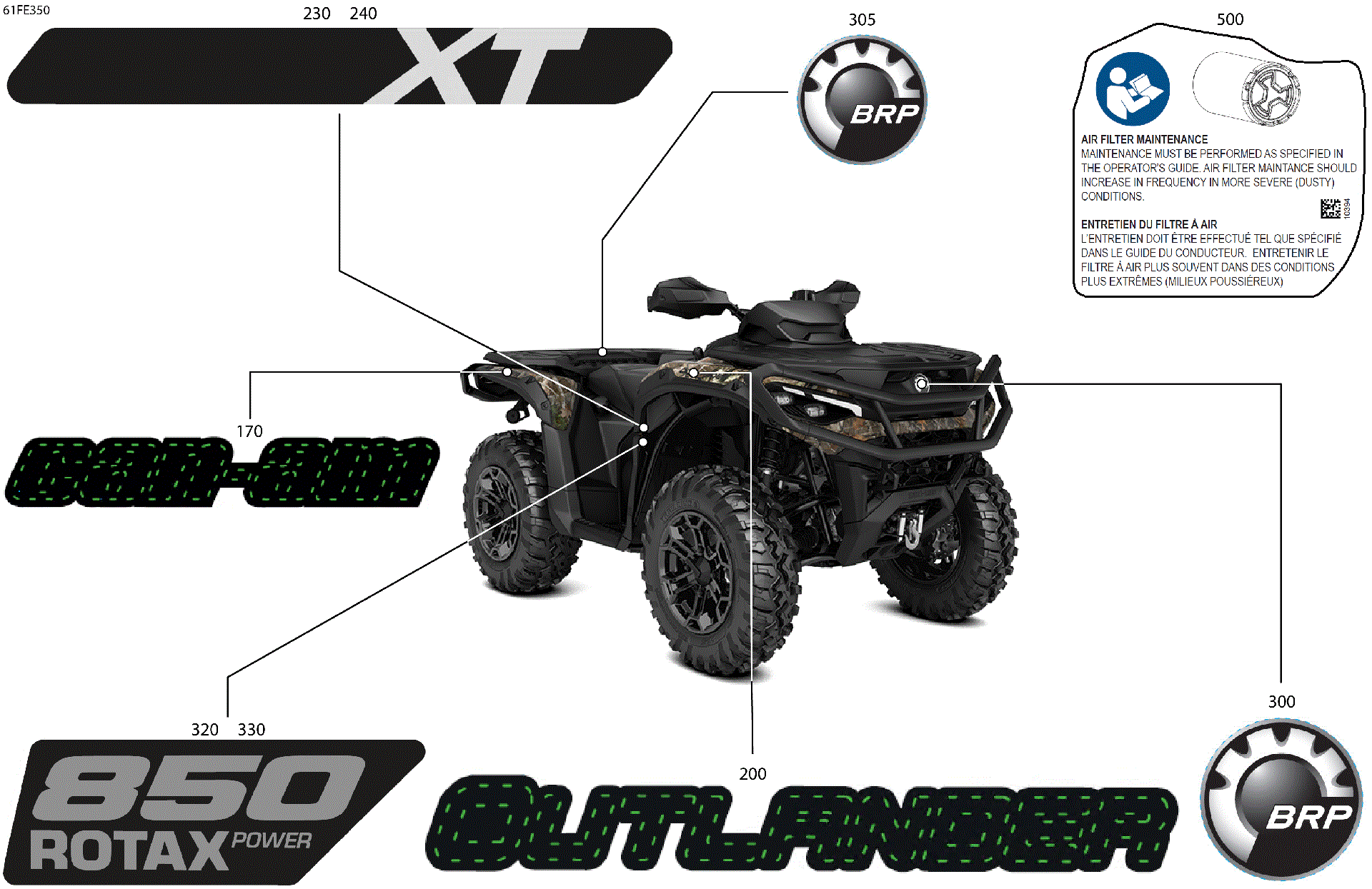 An Image of a Genuine Can-Am Parts Schematic Diagram showing the schematic - BODY - FEATURE DECALS
