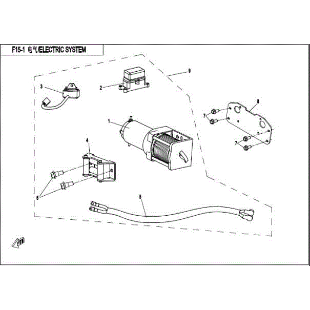 An Image of a genuine CFMOTO Parts Schematic Diagram showing the group - TOWING WINCH - 2016 CFMOTO CFORCE 400