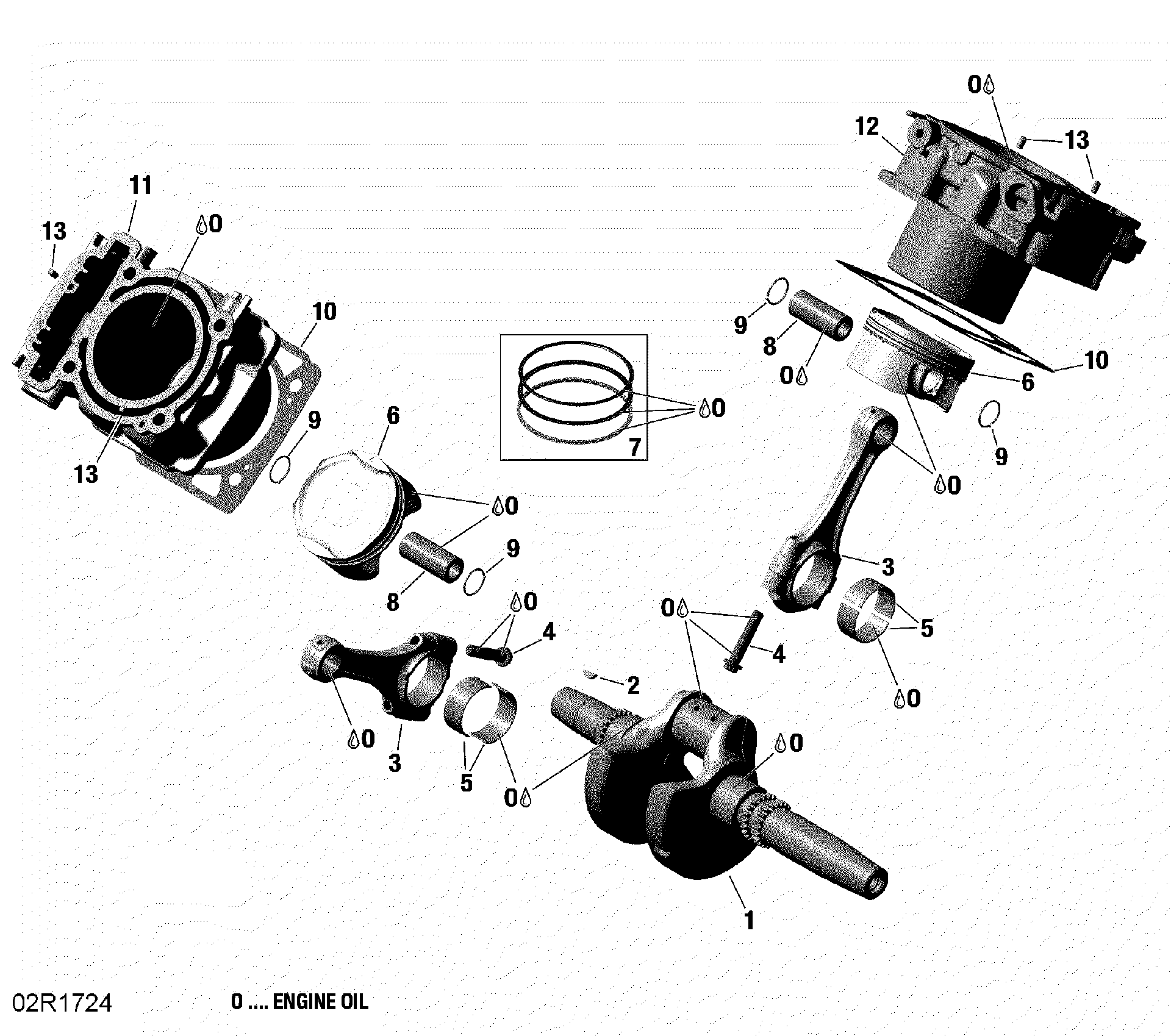 An Image of a Genuine Can-Am Parts Schematic Diagram showing the schematic - CRANKSHAFT PISTON AND CYLINDER - HD10