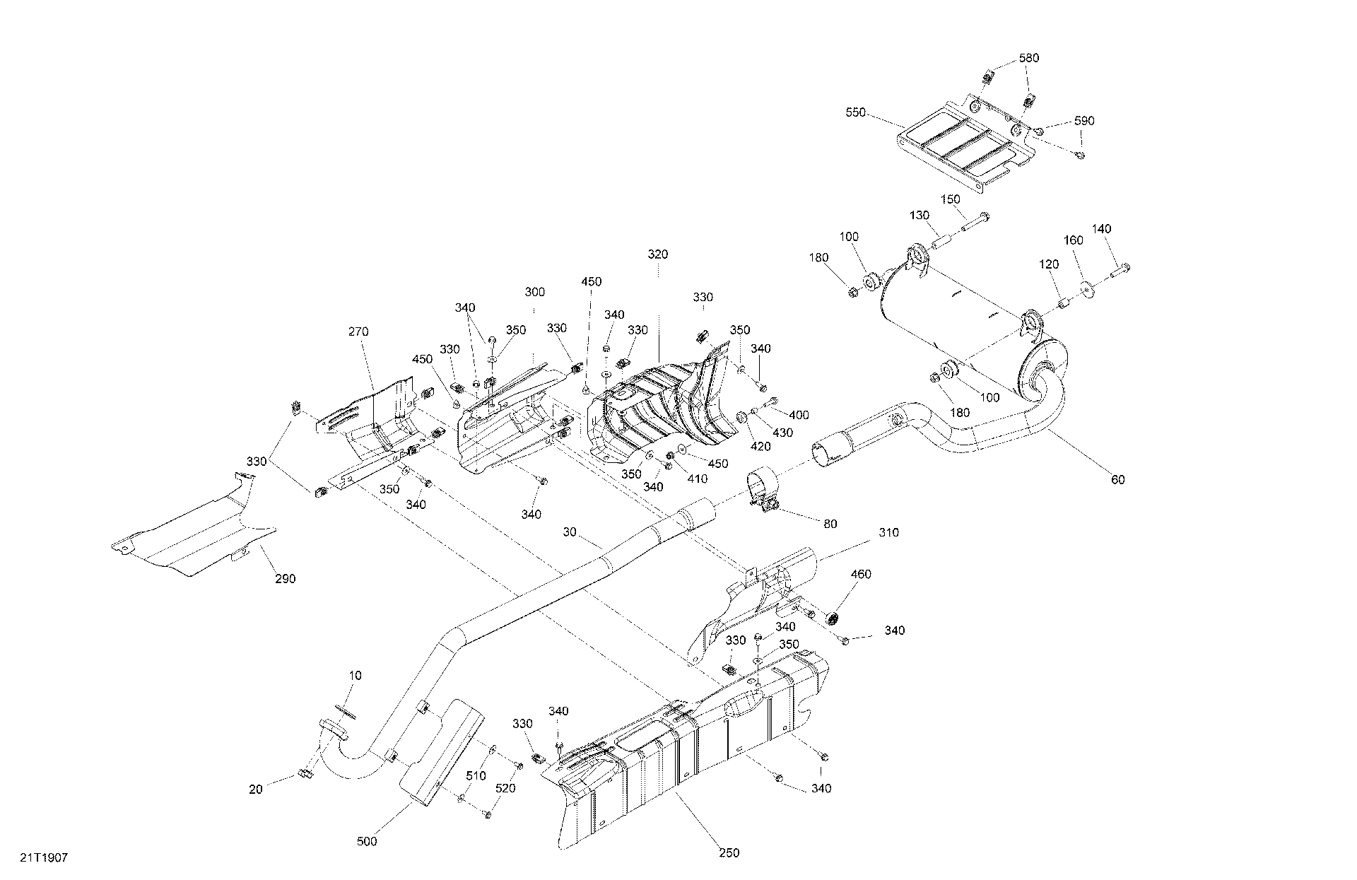 An Image of a Genuine Can-Am Parts Schematic Diagram showing the schematic - EXHAUST 6X6