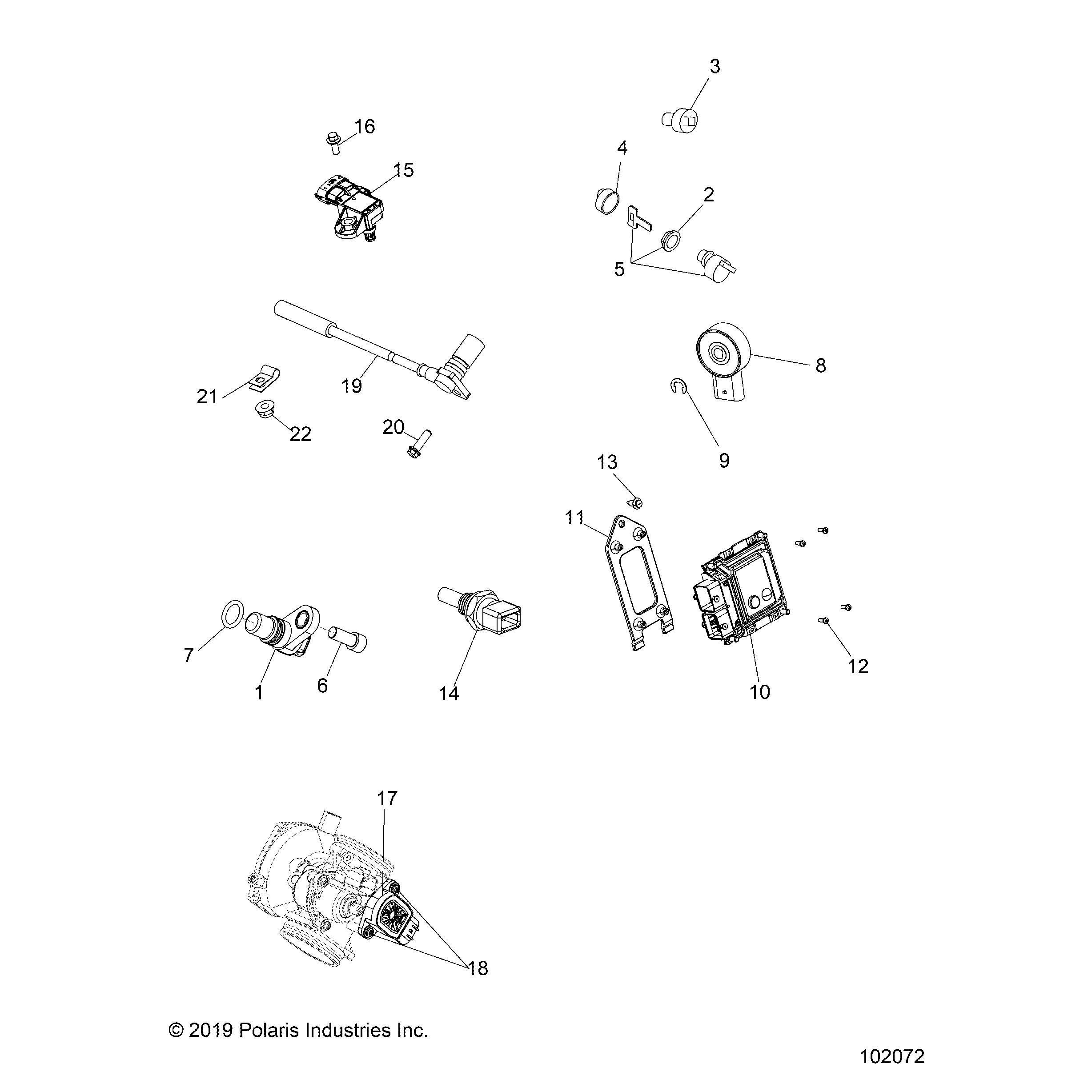 An Image of a Genuine Polaris Parts Schematic Diagram showing the schematic - ELECTRICAL: SWITCHES SENSORS and ECM - 2020 POLARIS SPORTSMAN 570 PREMIUM/PREMIUM LE