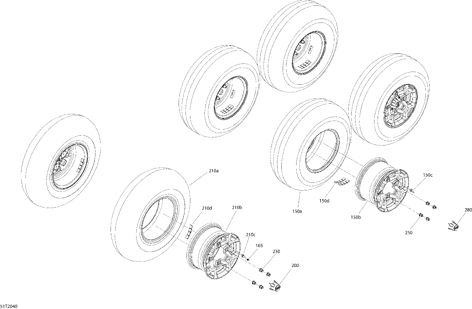 An Image of a Genuine Can-Am Parts Schematic Diagram showing the schematic - WHEELS AND TIRES