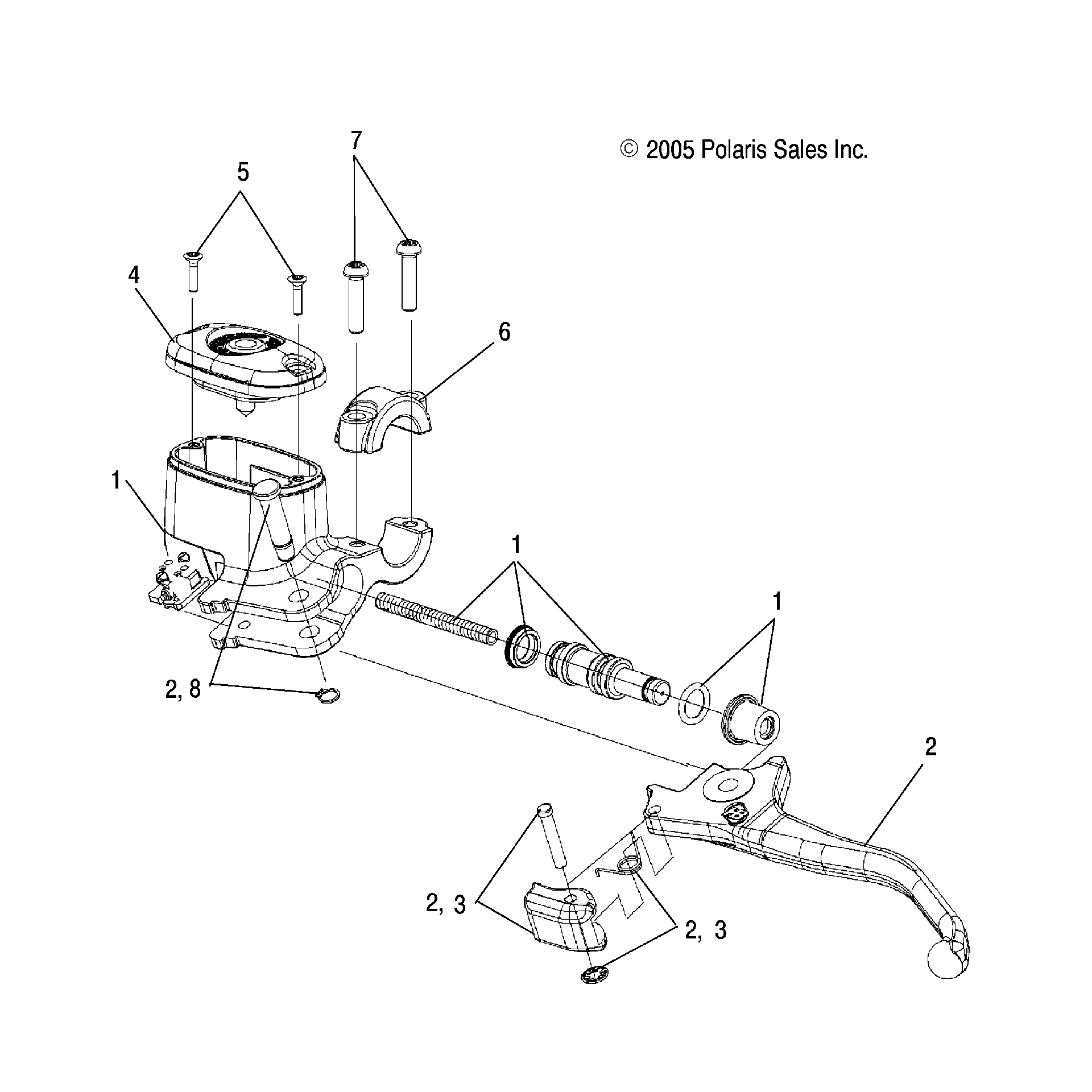 An Image of a Genuine Polaris Parts Schematic Diagram showing the schematic - BRAKES: FRONT BRAKE LEVER and MASTER CYLINDER - 2015 POLARIS SPORTSMAN 570 EFI