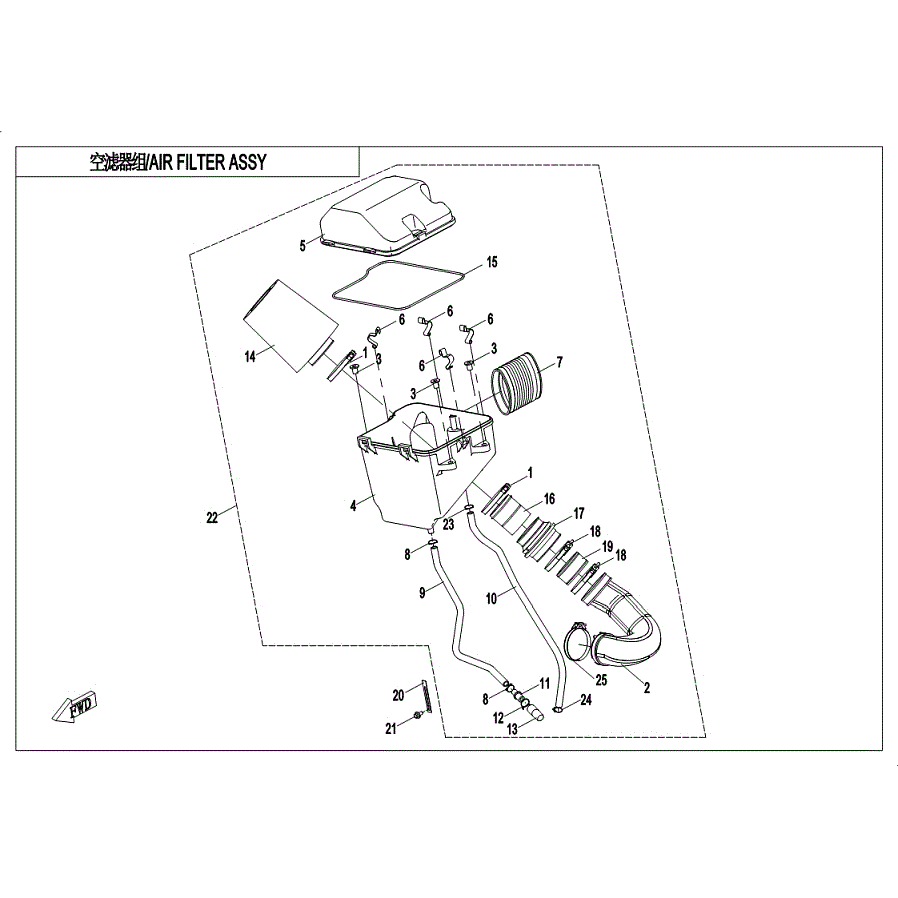 An Image of a Genuine CFMOTO Parts Schematic Diagram showing the schematic - AIR FILTER - 2019 CFMOTO UFORCE 500
