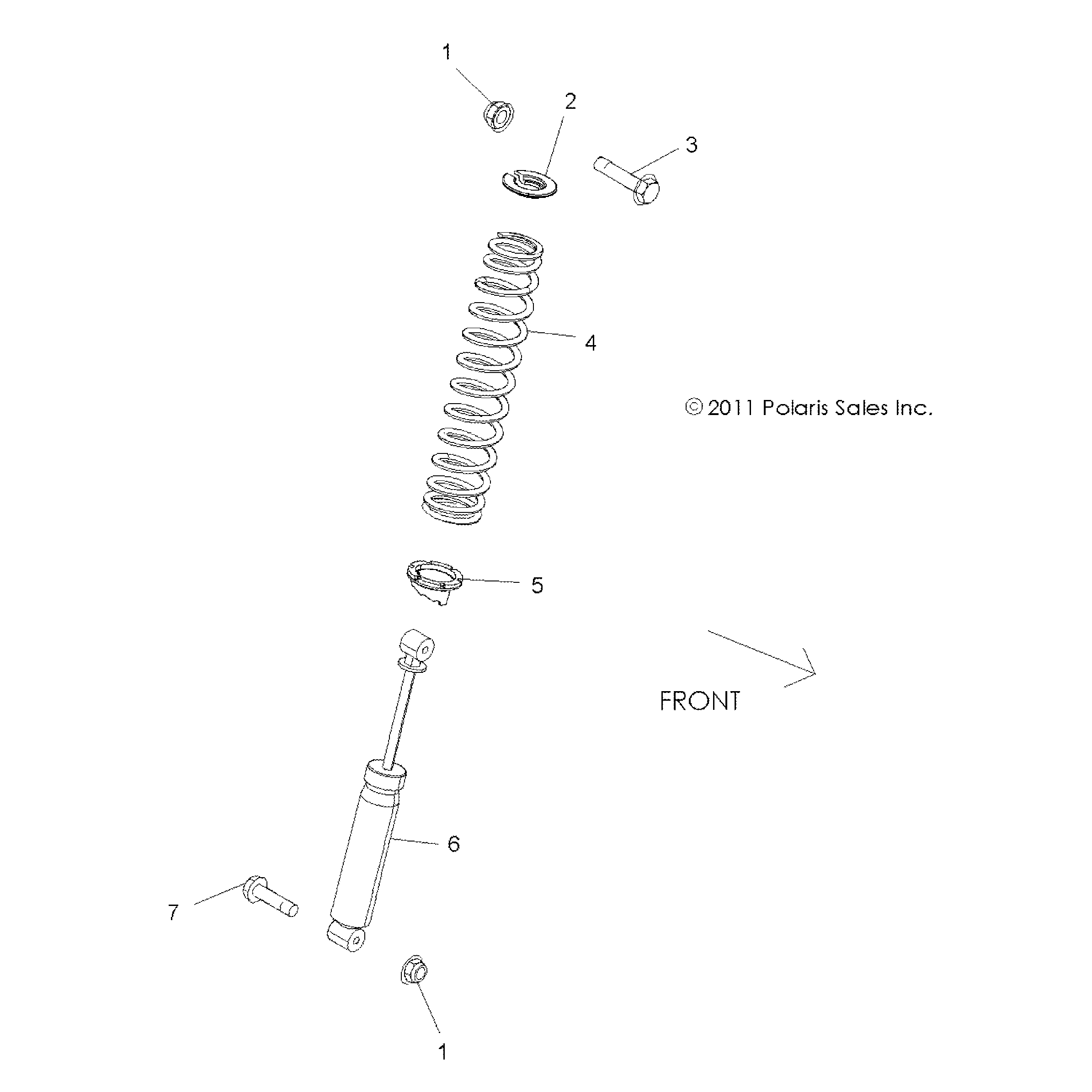 An Image of a Genuine Polaris Parts Schematic Diagram showing the schematic - SUSPENSION: REAR SHOCK MOUNTING - 2015 POLARIS SPORTSMAN ACE 570 EFI