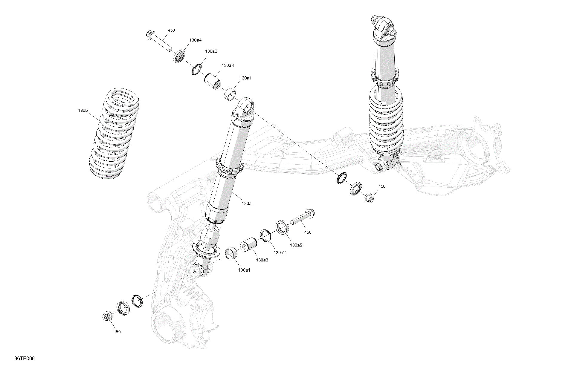 An Image of a Genuine Can-Am Parts Schematic Diagram showing the schematic - SUSPENSION - REAR SHOCKS