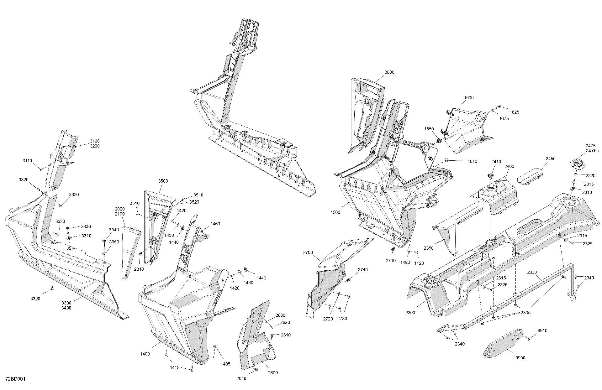 An Image of a Genuine Can-Am Parts Schematic Diagram showing the schematic - BODY - REAR SECTION